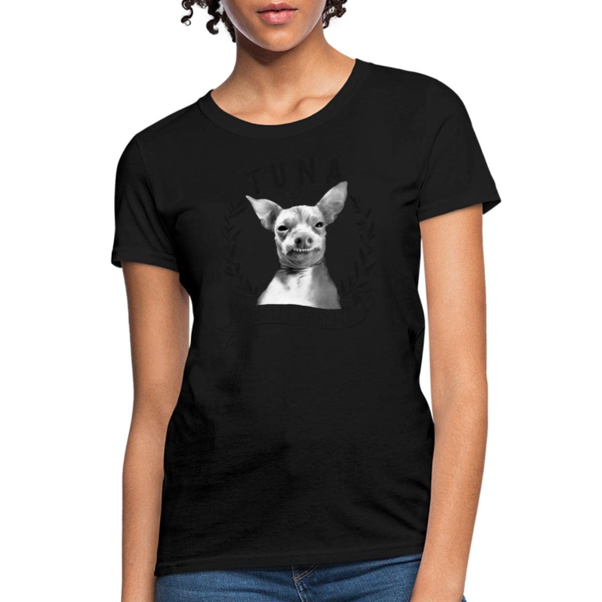 Spreadshirt Tuna Melts My Heart Crest Women's T-Shirt | Cute Fish Graphic Tee for Women | Perfect for Casual Wear, Beach Outings & Cat Lovers