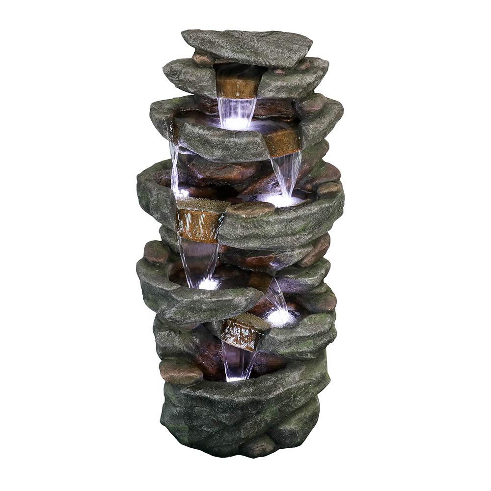 6-Tier Outdoor Water Fountain with LED Lights - 40.6