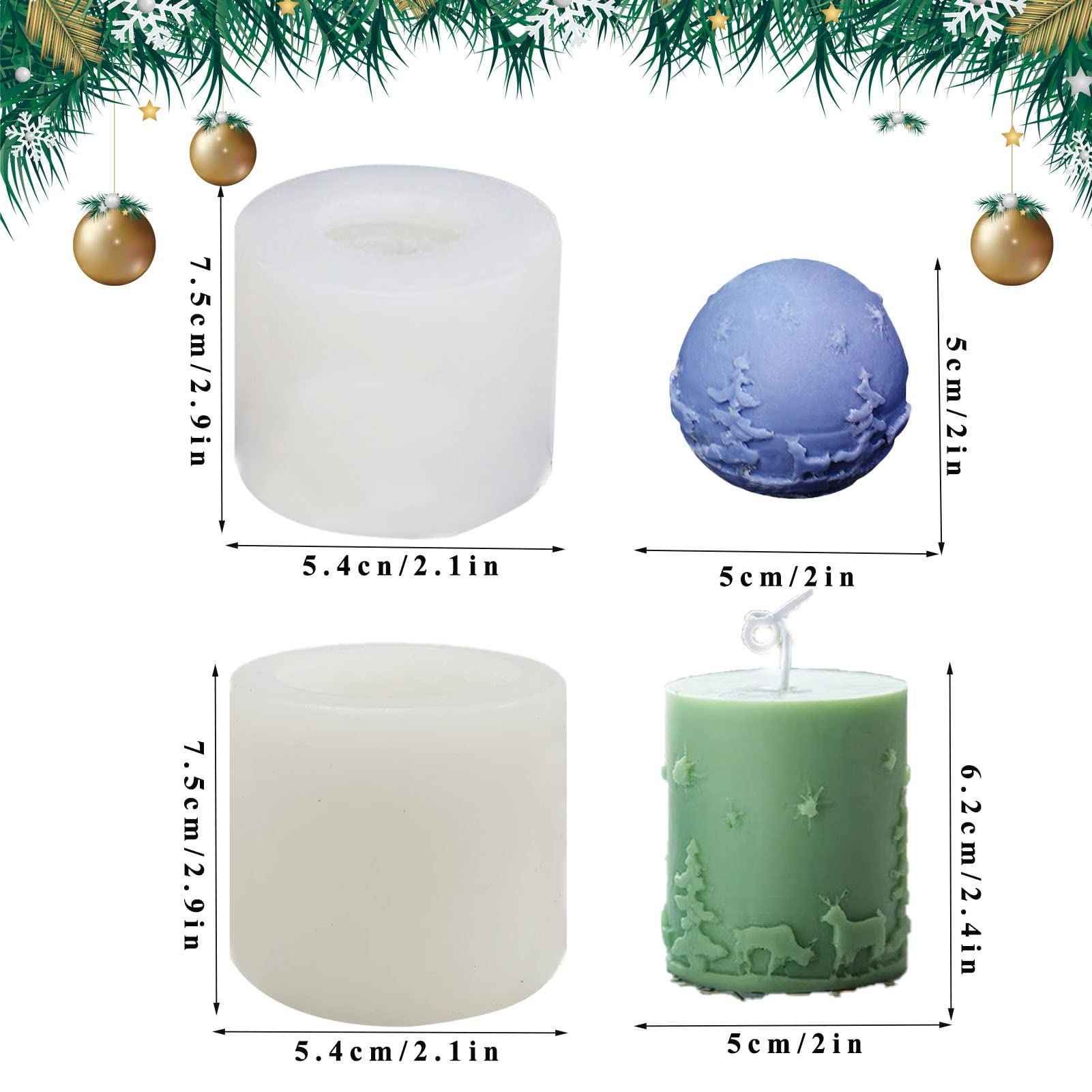Premium 2-Pack Christmas Candle Molds - Food Grade Silicone Cylinder Molds for DIY Candle Making, Soap Crafting & Resin Art | Perfect for Holiday Gifts, Home Decor & DIY Projects (Size C)