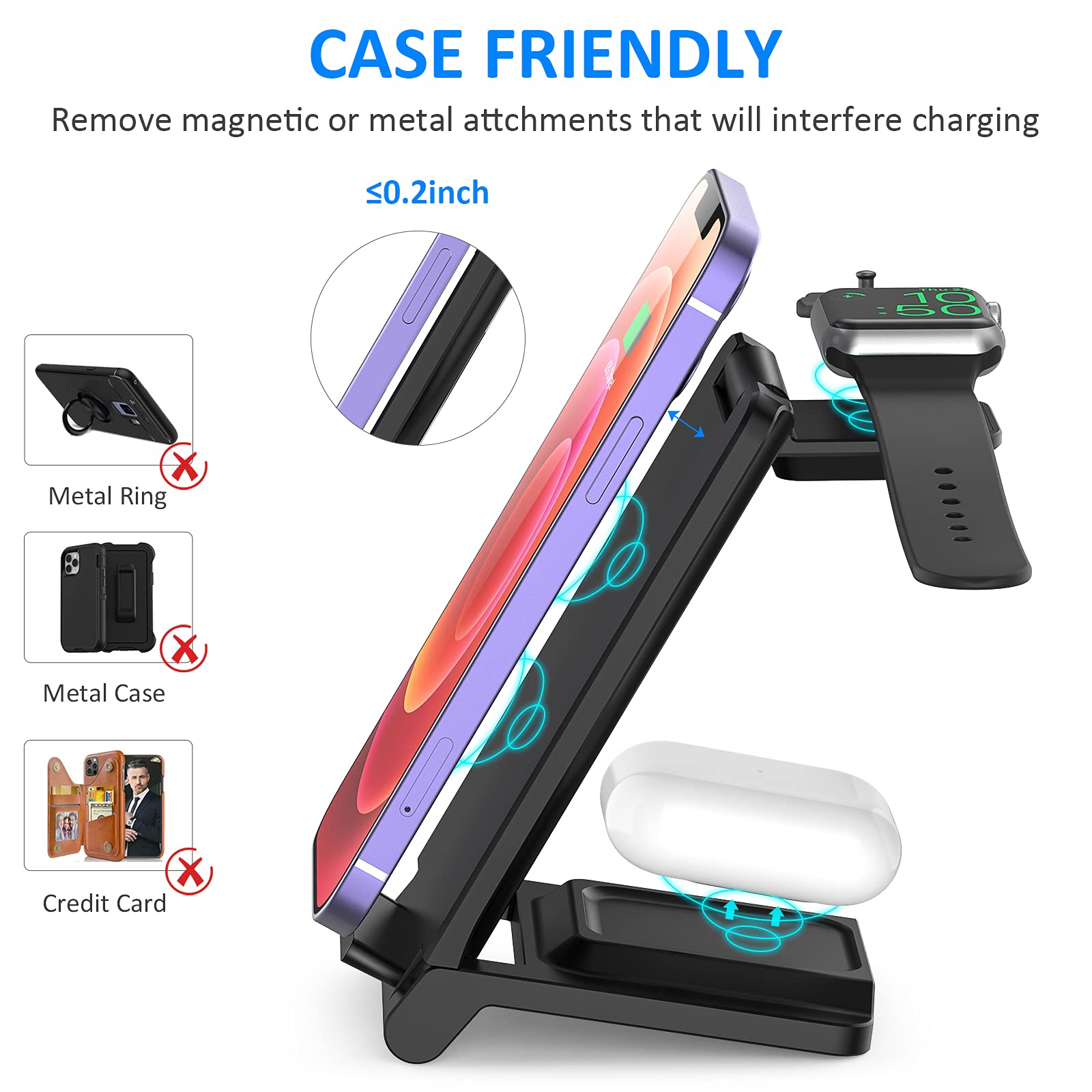 3-in-1 Foldable Wireless Charging Station - 18W Fast Charger for iPhone 16/15/14/13/12 Pro Max & Galaxy S23 - Portable Travel Charger for Apple Watch Series 9/8 & AirPods Pro/4/3/2 - Perfect for Home, Office & Travel Use