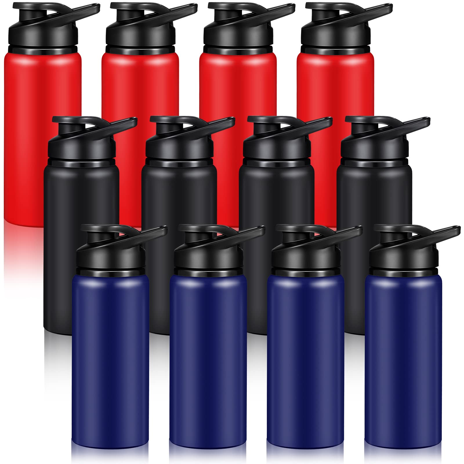12-Pack 20oz Aluminum Water Bottles - Reusable Metal Sports & Bike Water Bottle Set with Lids - Perfect for Gym, Camping, Hiking, Fishing & Outdoor Activities - BPA-Free Leakproof Travel Water Bottles for Sports Enthusiasts