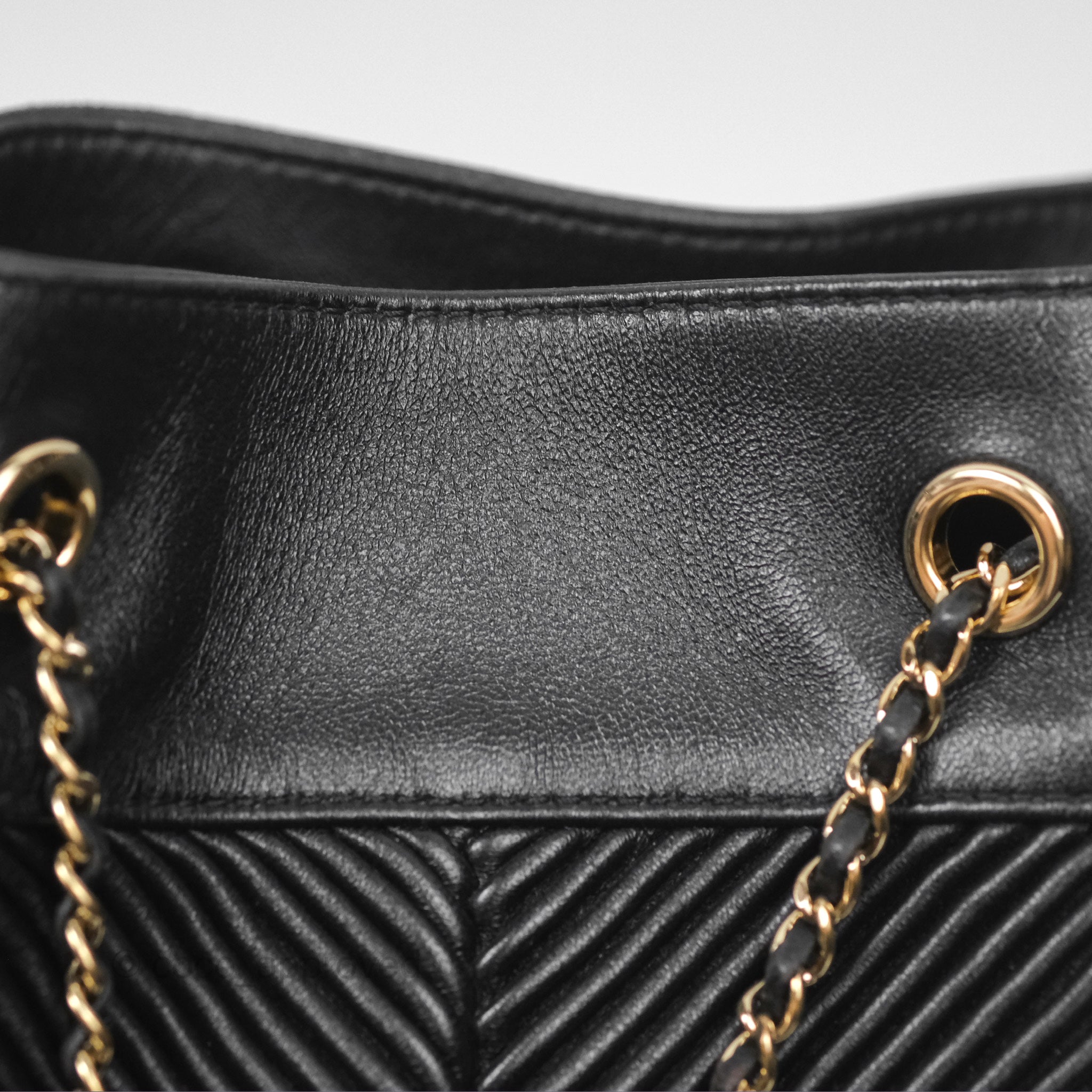 Chanel CC Chain Drawstring Bucket Bag Chevron Black Lambskin Gold Hardware - Luxury Crossbody Shoulder Bag for Women, Perfect for Parties, Date Nights & Special Occasions