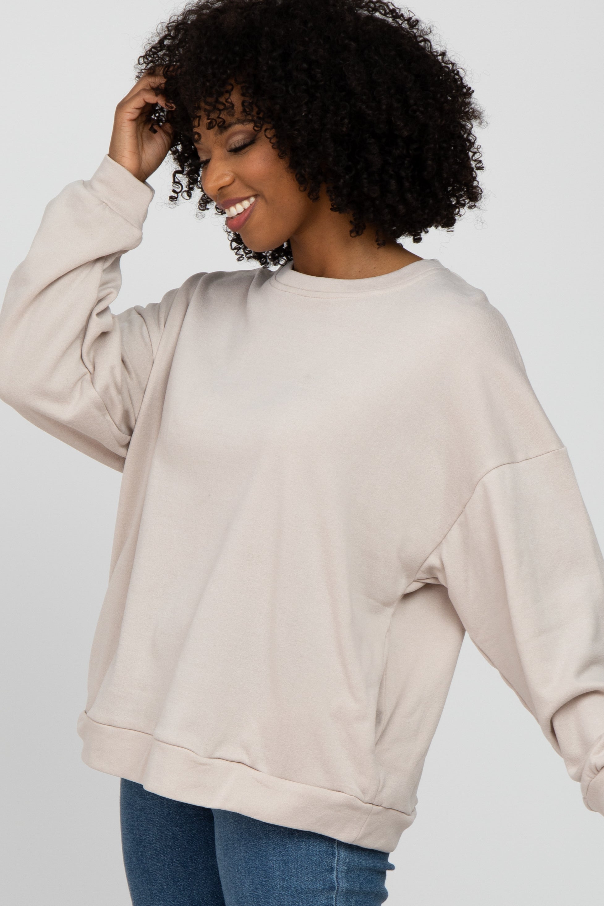 Cozy Beige Fleece-Lined Sweatshirt for Women - Soft Fuzzy Warm Pullover Hoodie | Perfect for Winter, Fall & Casual Outfits