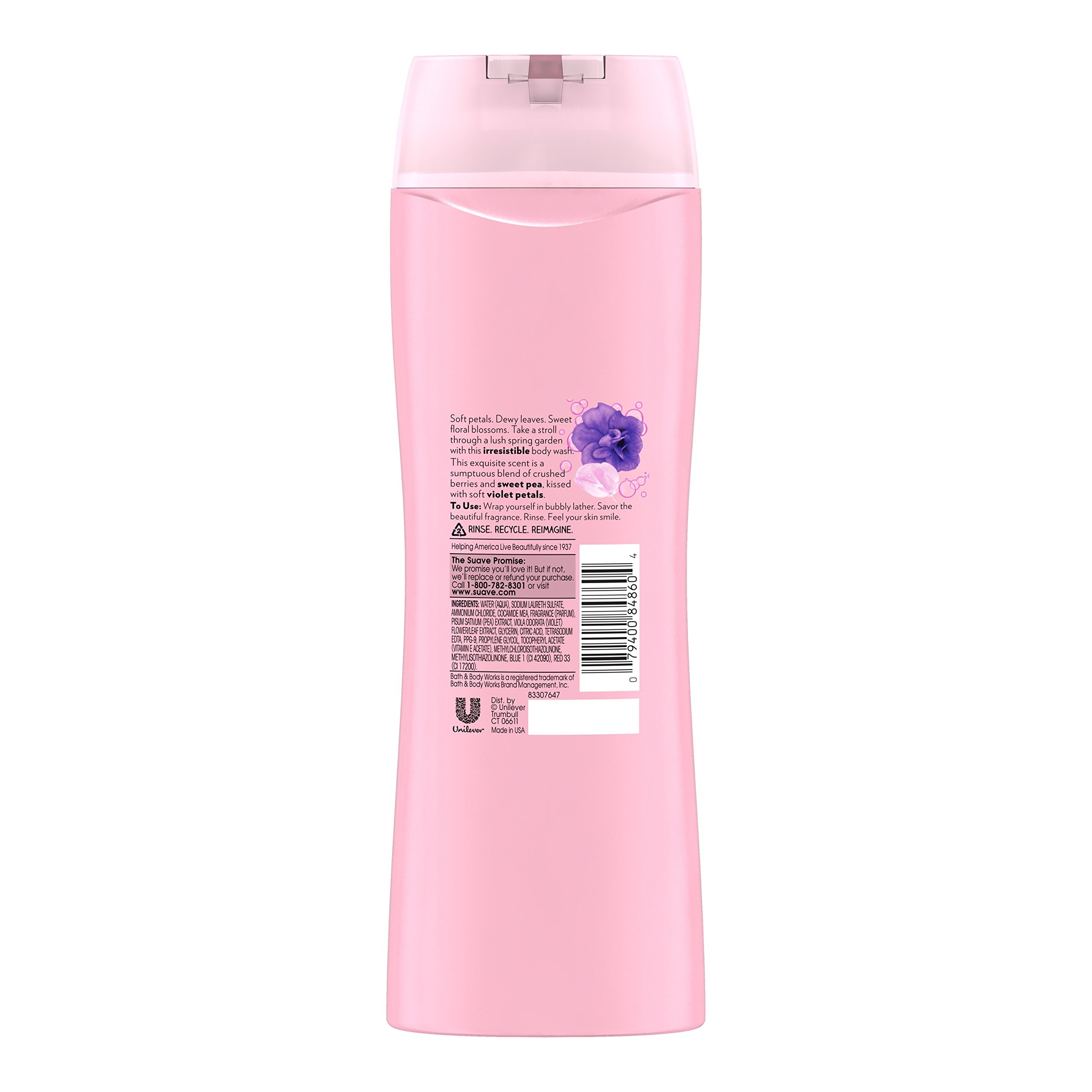 Suave Essentials Sweet Pea & Violet Body Wash - 15 Fl Oz, Hydrating & Nourishing for Soft Skin - Perfect for Daily Shower & Bath Relaxation