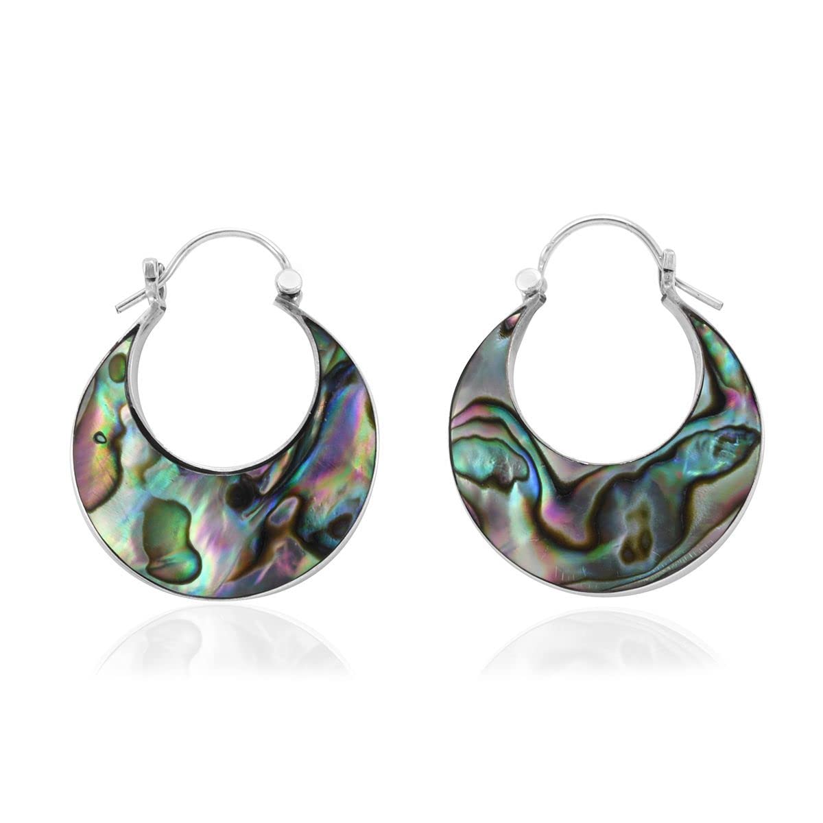 925 Sterling Silver Abalone Shell Hoop Earrings - Handmade Boho Jewelry for Women | Natural Abalone Bali Dangling Earrings - Perfect for Birthday Gifts, Boho Chic Outfits & Beach Wedding Accessories