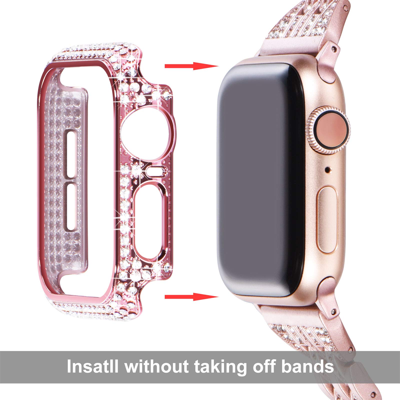Sparkly Pink Apple Watch 38mm Case with 200 Crystals for Women's Fashion