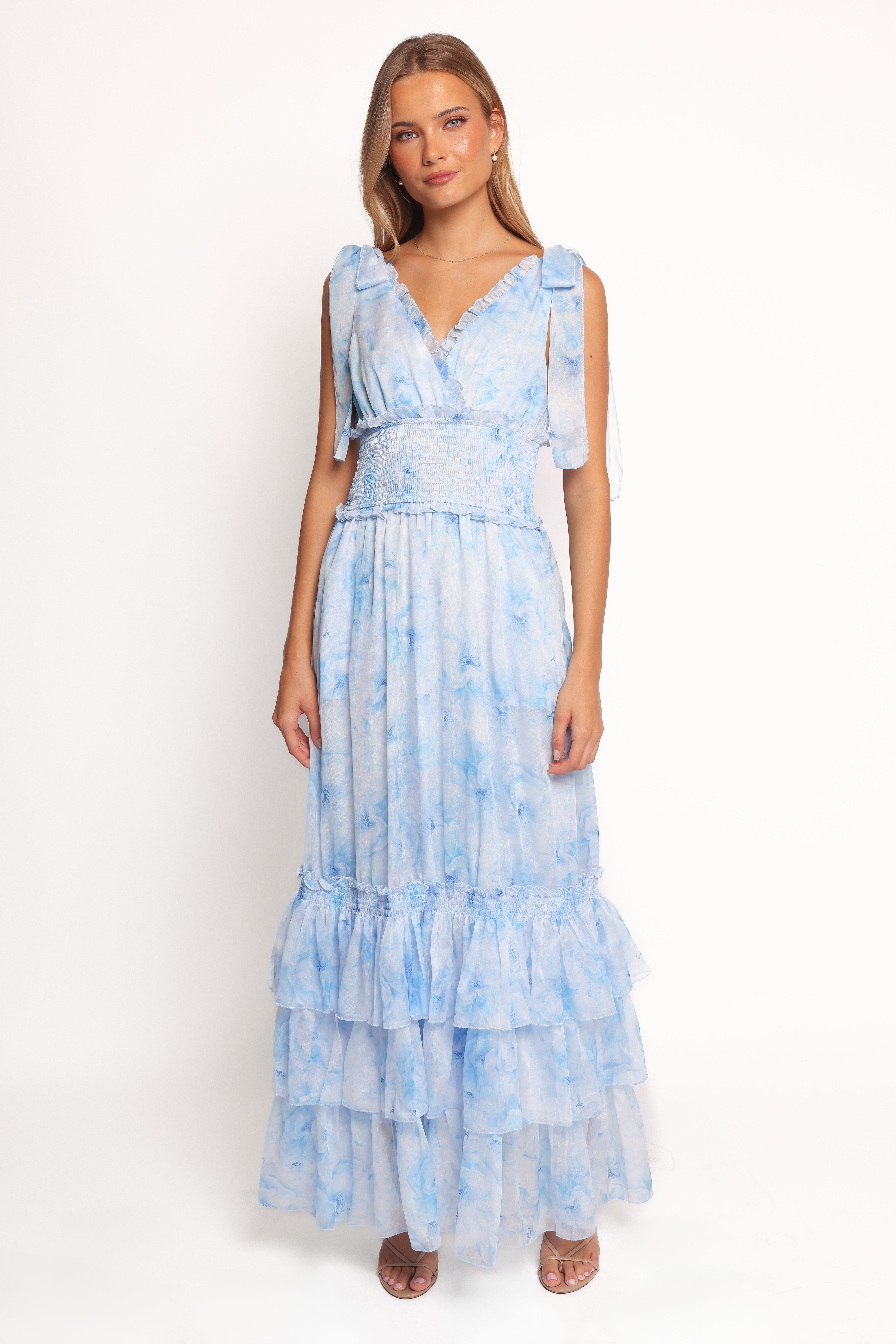 Fionna Women's Maxi Dress - Blue Floral Print Long Summer Dress for Beach, Vacation & Casual Wear | Plus Size Options Available