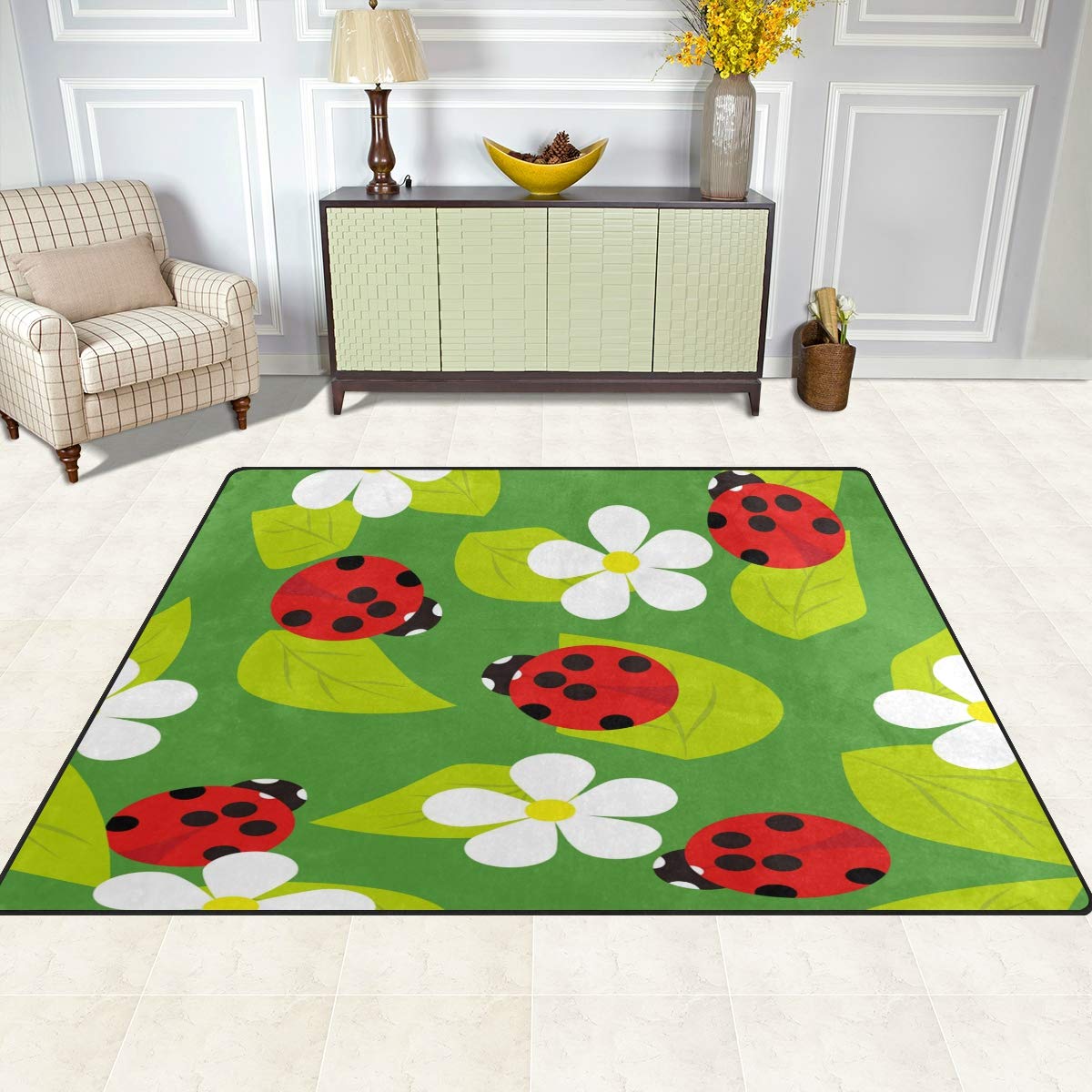 ALAZA Cartoon Ladybug Leaves Non-Slip Area Rug 5'3