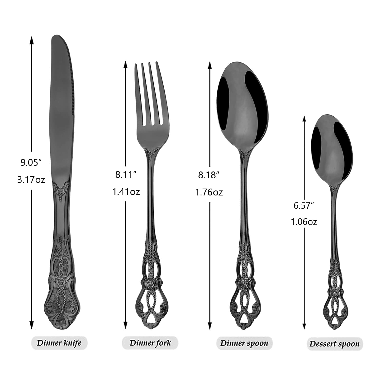 8-Piece Luxury Royal Silverware Set - 18/10 Stainless Steel Black Flatware Set for 2, Includes Forks Spoons & Knives - Modern Mirror Polished Dishwasher Safe Cutlery - Perfect for Fine Dining, Wedding Gifts & Elegant Dinner Parties