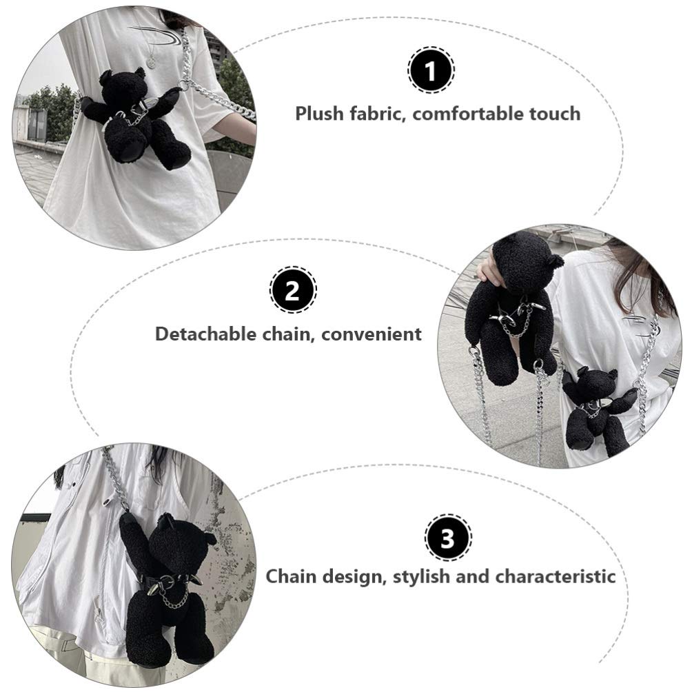 Stylish Black Crossbody Bag with Chain Strap - Cute Teddy Bear Animal Purse for Women & Girls | Gothic Fashion Accessory for Casual Outings, Parties & Daily Use