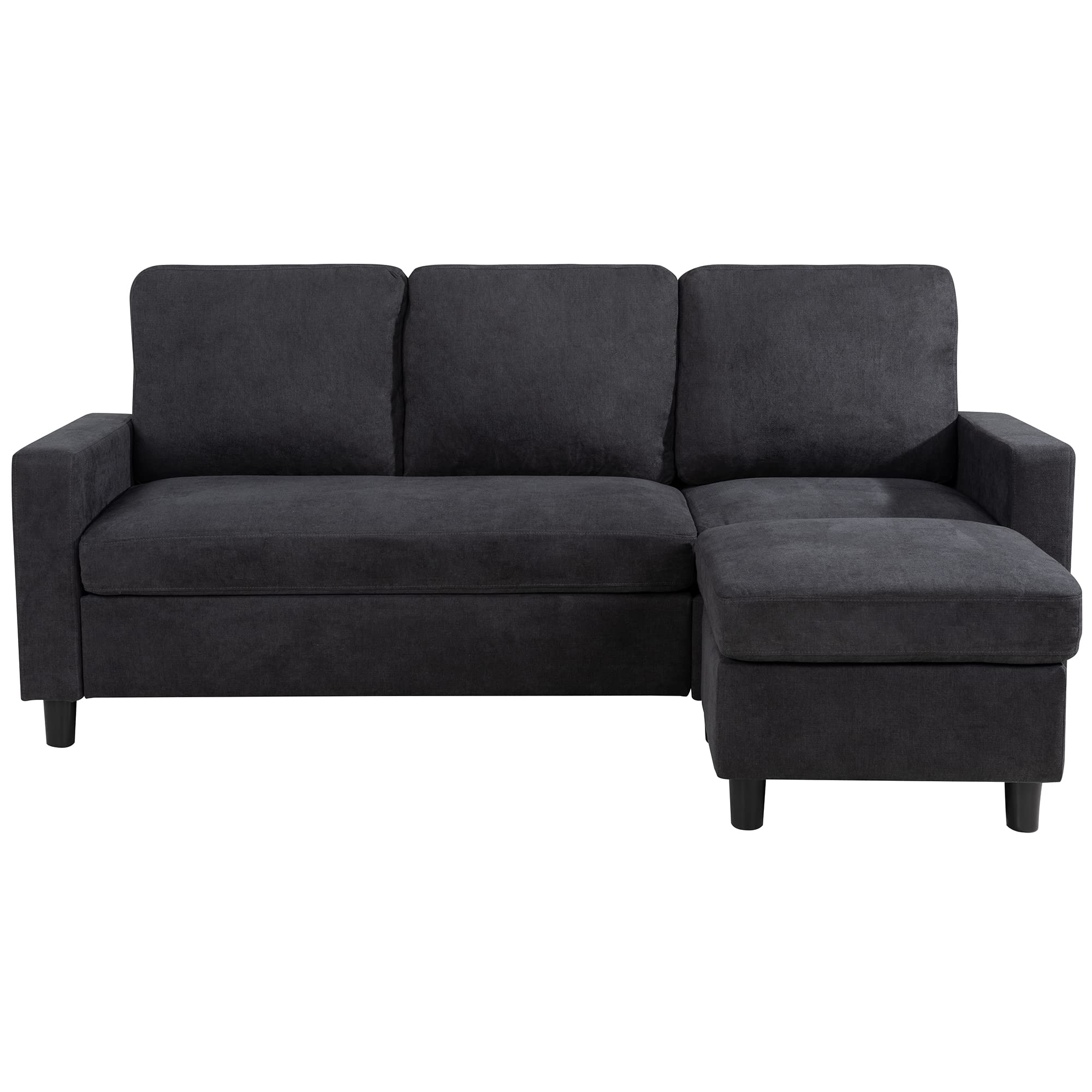 Vongrasig Convertible Sectional Sofa Couch - L-Shaped 3-Seater Reversible Chaise Upholstered Sofa for Small Spaces (Black) | Perfect for Living Room, Bedroom, Home Office & Apartment Decor