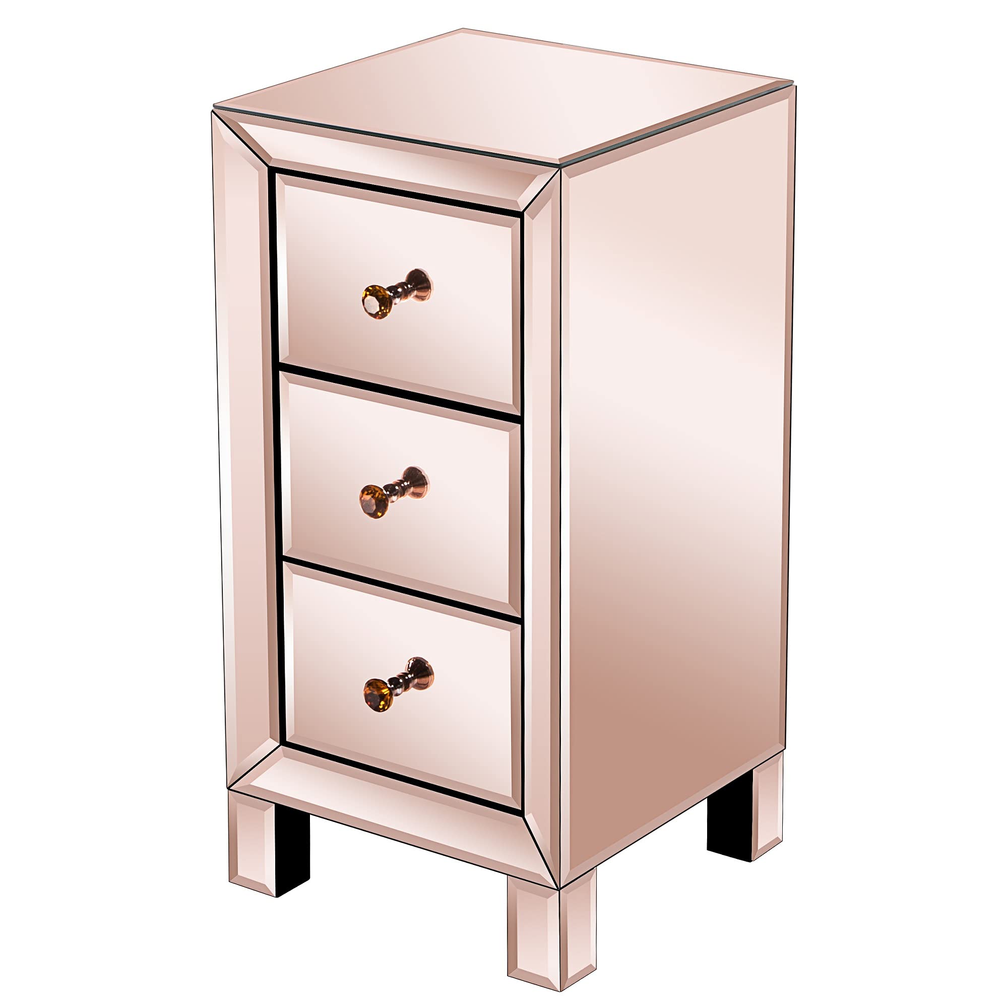 XIULAIQ 30x30x60cm Modern Mirrored Glass Nightstand with 3 Drawers - Rose Gold Finish for Bedroom Decor, Living Room Storage & Small Space Organization