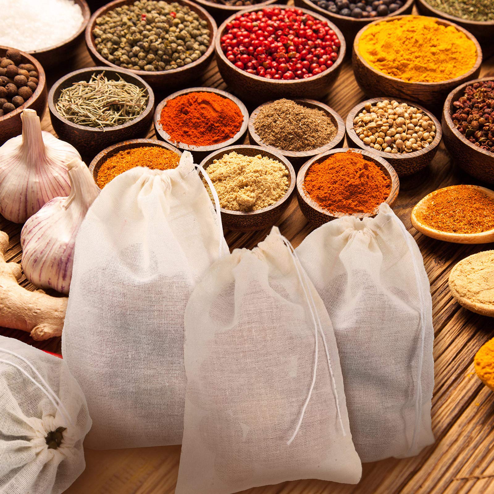 24-Piece Reusable Cheesecloth Bags for Straining, Cooking, Tea & Soup - 3x4 Inch Muslin Drawstring Spice Bags | Perfect for Homemade Broths, Herbal Teas & DIY Spice Blends