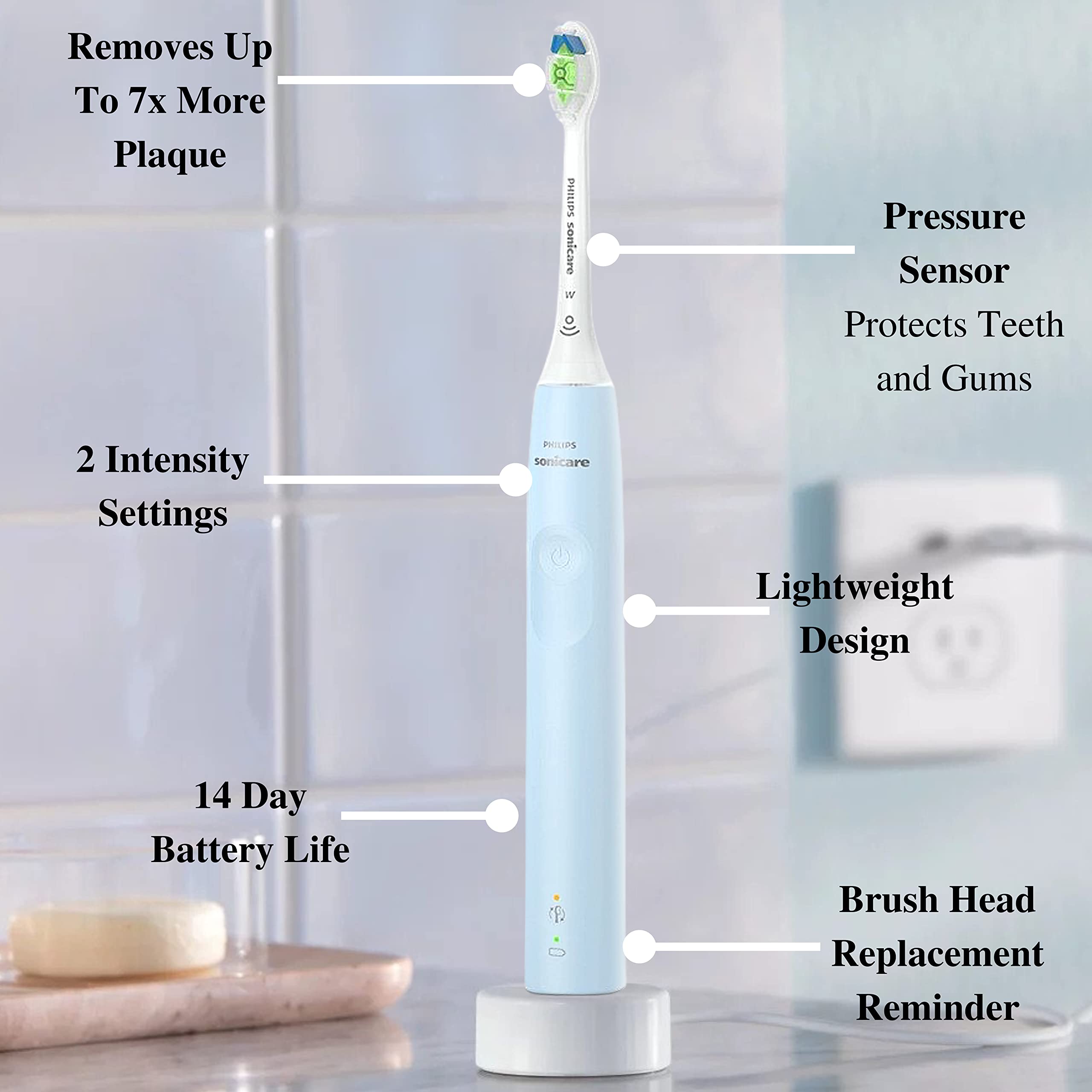 PHILIPS Sonicare DiamondClean Electric Toothbrush with Pressure Sensor - Rechargeable Sonic Toothbrush with Travel Case, Blue (1 Count) - Perfect for Home Use, Travel & Daily Oral Care