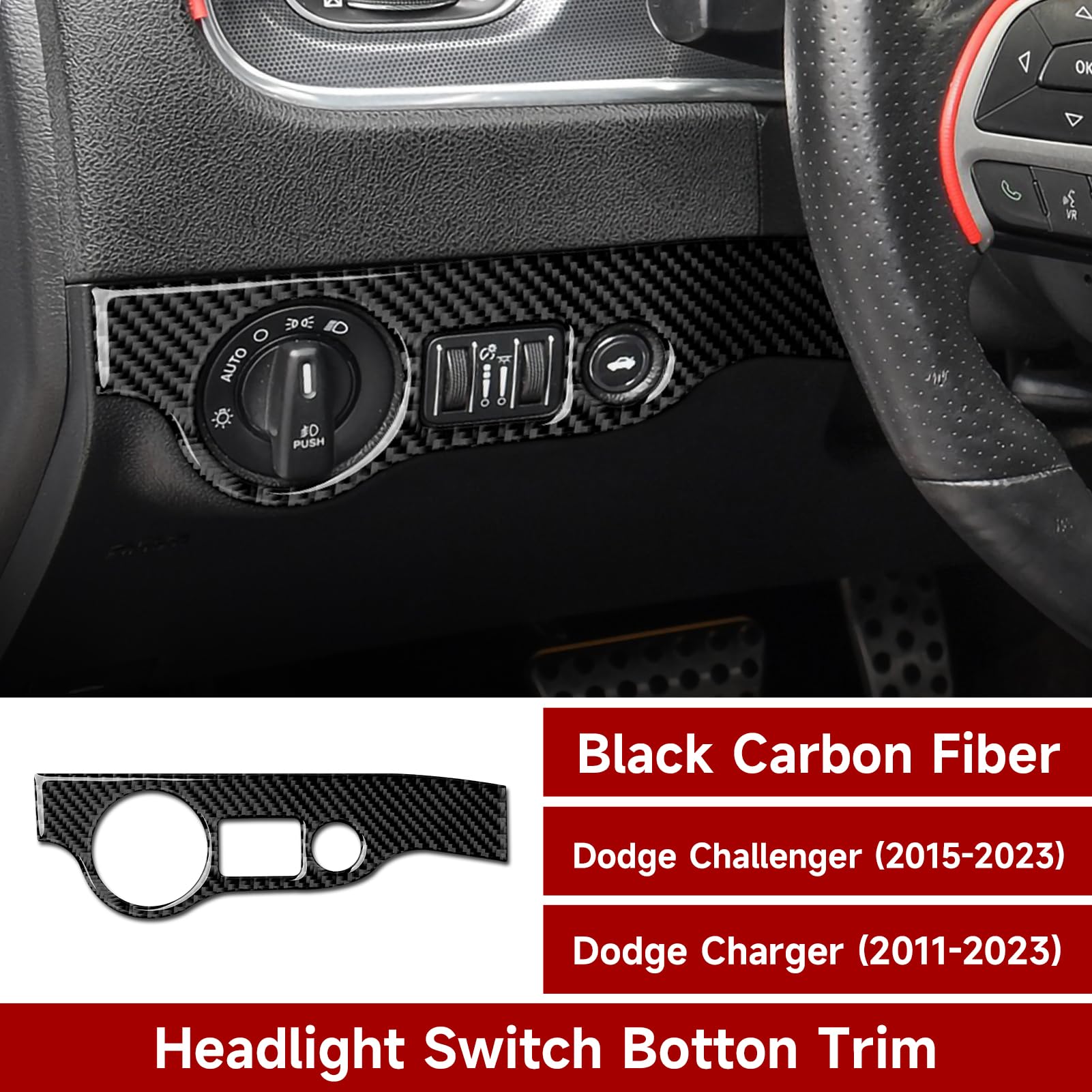 Carbon Fiber Car Headlight Switch Cover Trim Decors for 2011-2023 Dodge Charger - Interior Accessories & Stickers for Customization & Protection (Perfect for Car Enthusiasts & DIY Auto Upgrades)