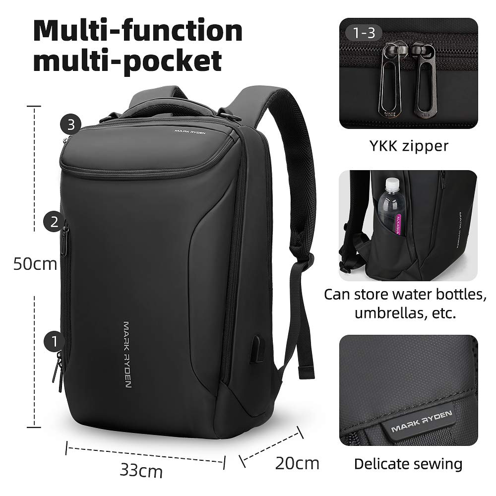 MUZEE Business Backpack for Men - Waterproof Travel Laptop Backpack with USB Charging Port, Fits 17 Inch Laptop & Tech Accessories - Perfect for Office Commute, Business Trips & College Use