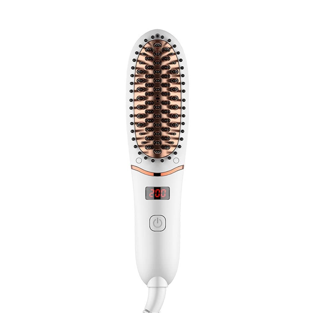 WALNUTA Electric Hair Straightener Brush - Fast 30s Straightening, LCD Digital Display, Adjustable Temperature for Hair & Beard Styling (White, One Size) - Perfect for Home, Travel & Salon Use