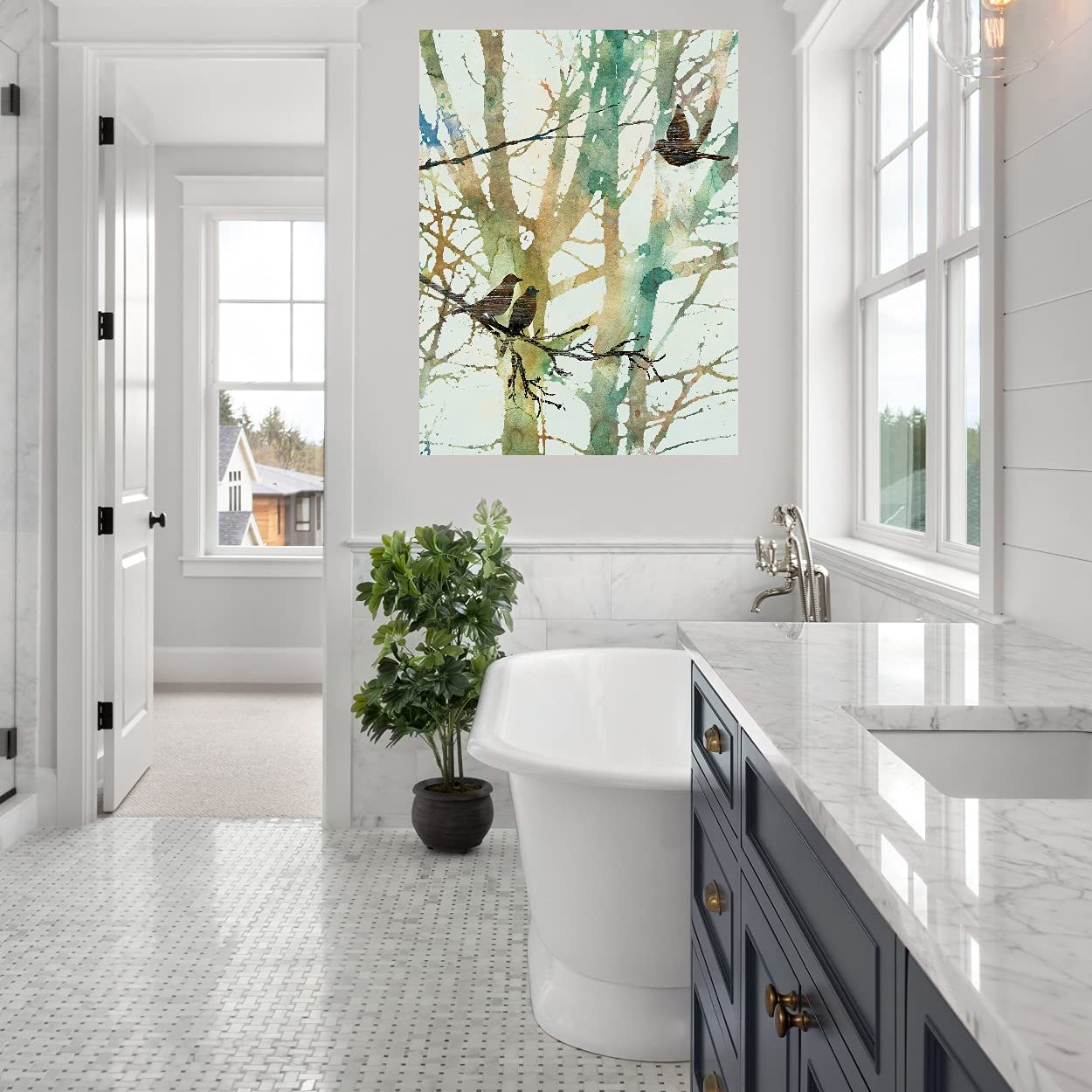 Botanical Birds Fine Art Canvas Wall Decor by Carol Robinson - 42x56 Inches - Ready to Hang for Living Room, Bedroom, Office & More - Nature Inspired Home Décor for Modern Spaces