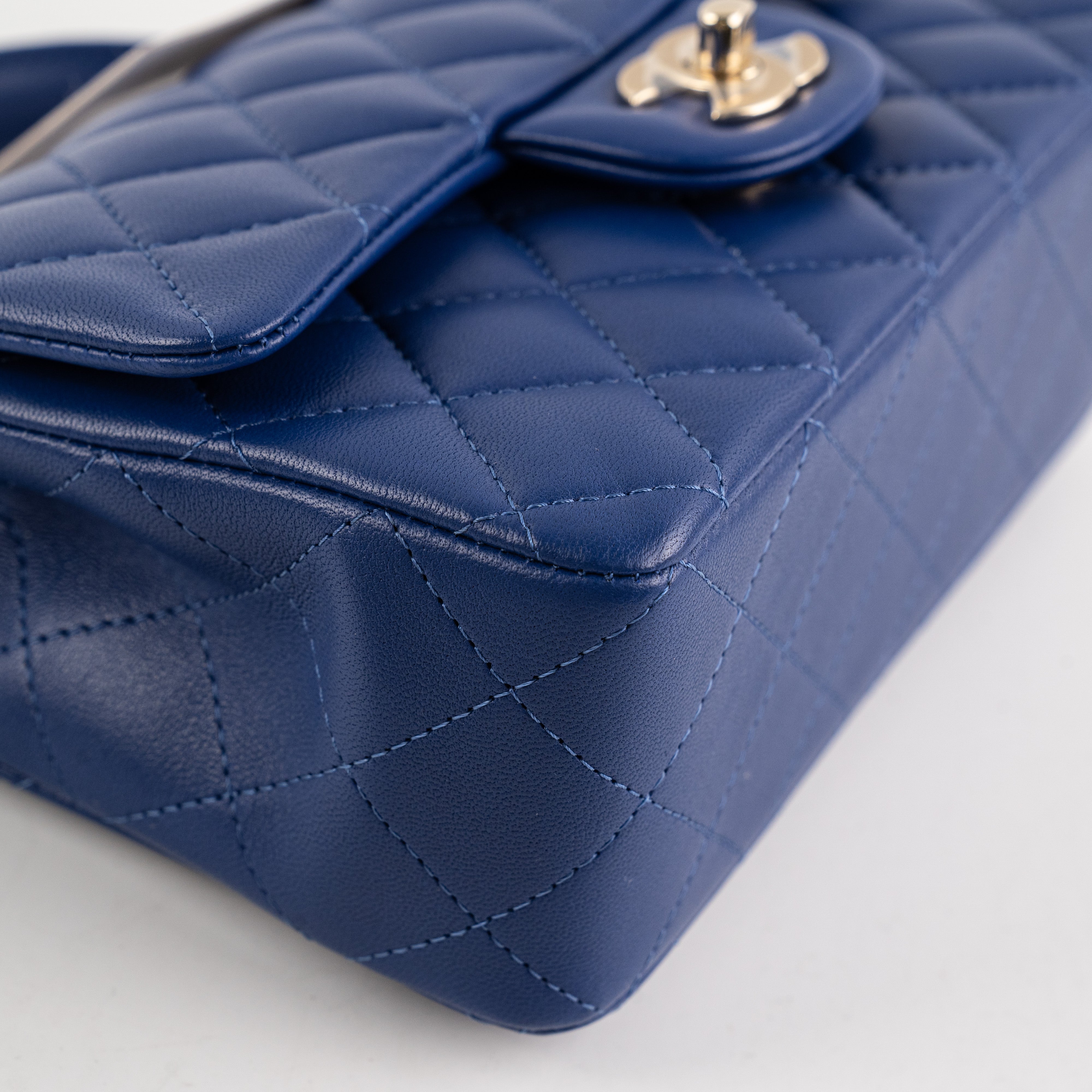 Chanel Mini Top Handle Bag in Lambskin Leather - Blue Microchip | Luxury Crossbody Purse for Women, Perfect for Parties & Evening Events