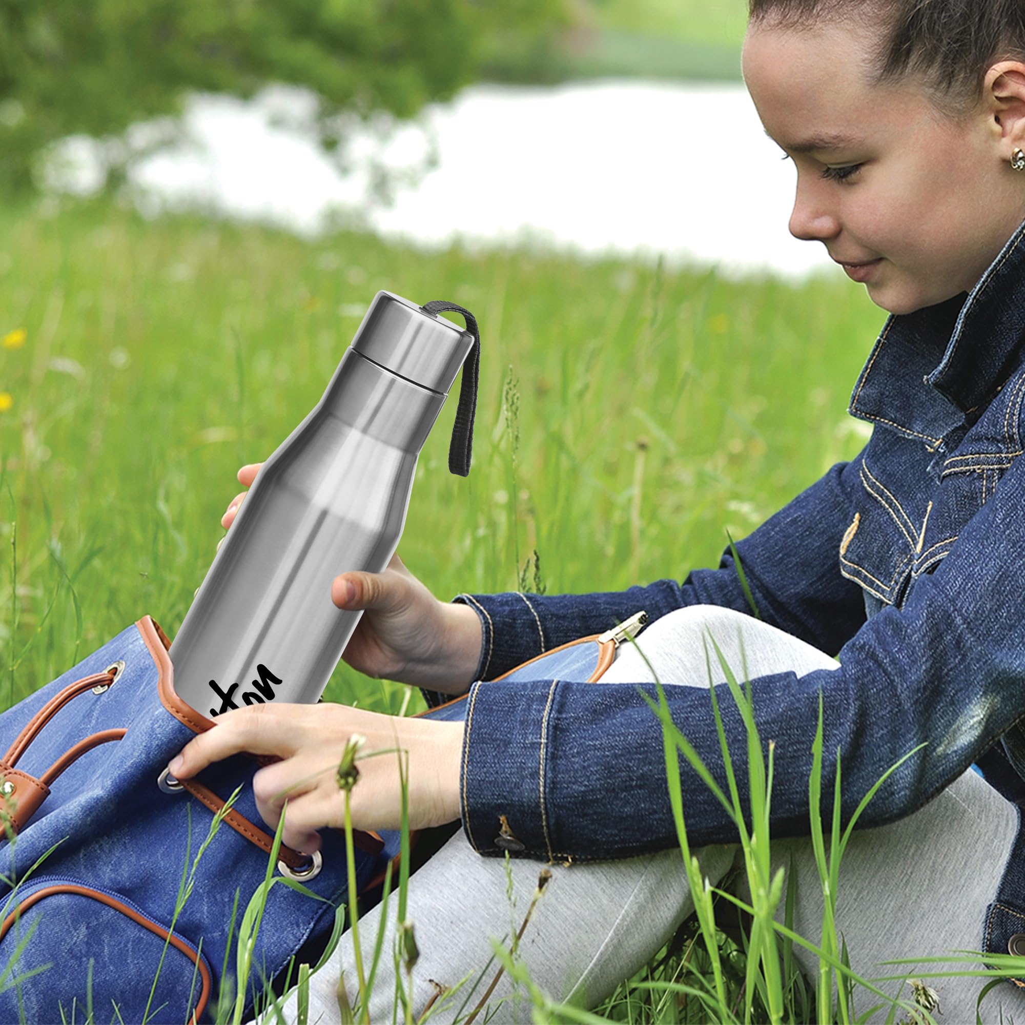 Milton Glassy 750 Thermosteel Water Bottle with Drinking Cup Lid - 750ml Insulated Stainless Steel Water Bottle, Grey | Milton Super 1000 Stainless Steel Water Bottle - 1000ml Vacuum Insulated Thermos, Silver | Perfect for Hiking, Gym & Outdoor Activities