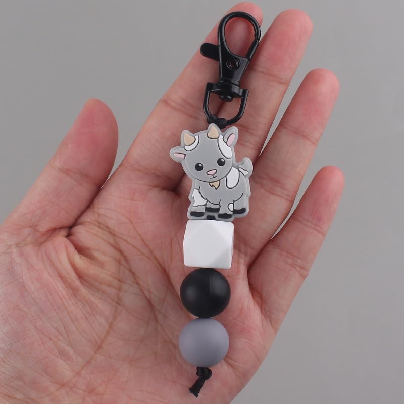 Cute Animal Keychains for Backpack - Cow & Elk Silicone Bead Keychains for Car Keys, House Keys & Purse Accessories - Perfect for Gifts, School Supplies & Travel Essentials