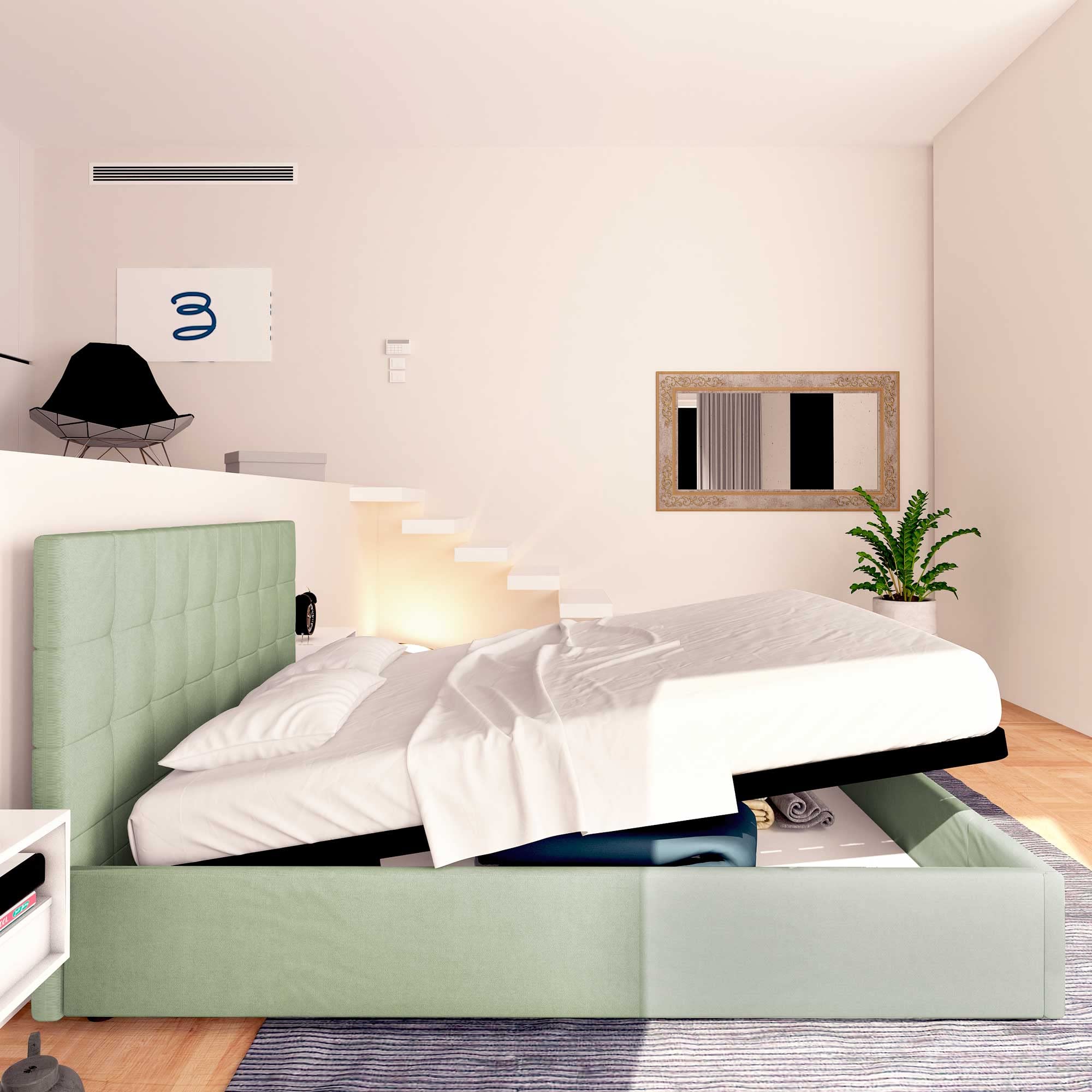 Baldiflex Single Bed with Storage Drawer, Dublin Fabric Design, Slatted Base for Single Mattress, 80 x 190 cm, Elegant Headboard, Mint Green - Perfect for Small Bedrooms, Guest Rooms & Studio Apartments
