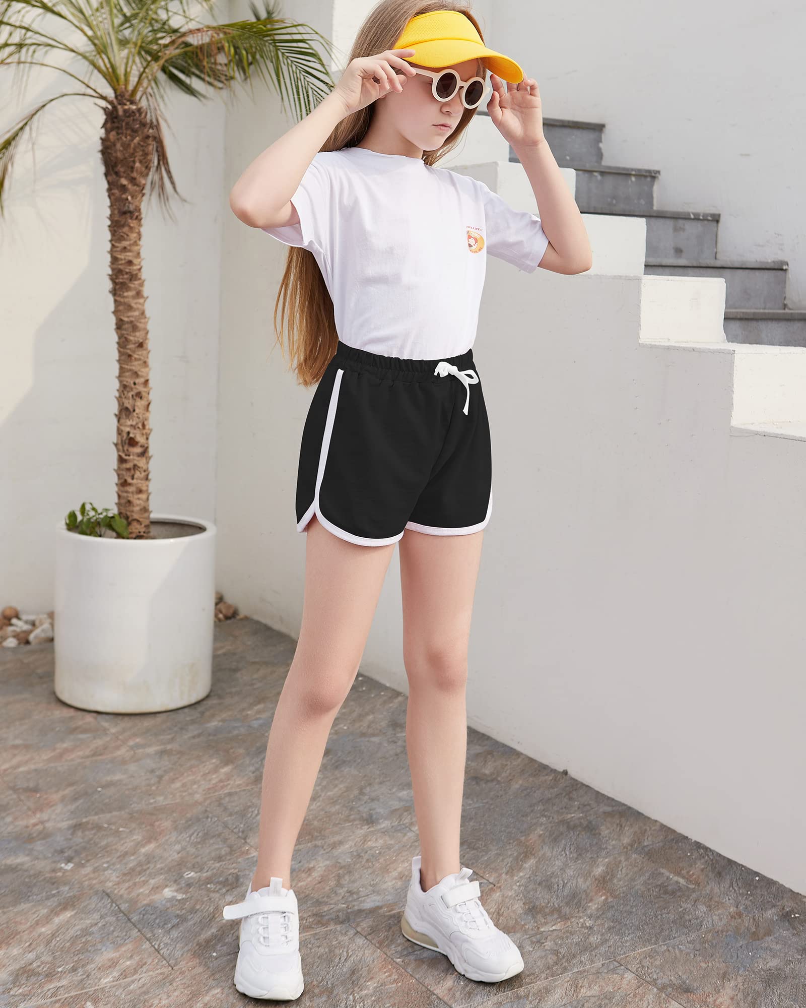 BOOPH 3-Piece Girls Athletic Shorts - Quick Dry Running Shorts with Dolphin Print - Perfect for Sports, Gym, and Outdoor Activities