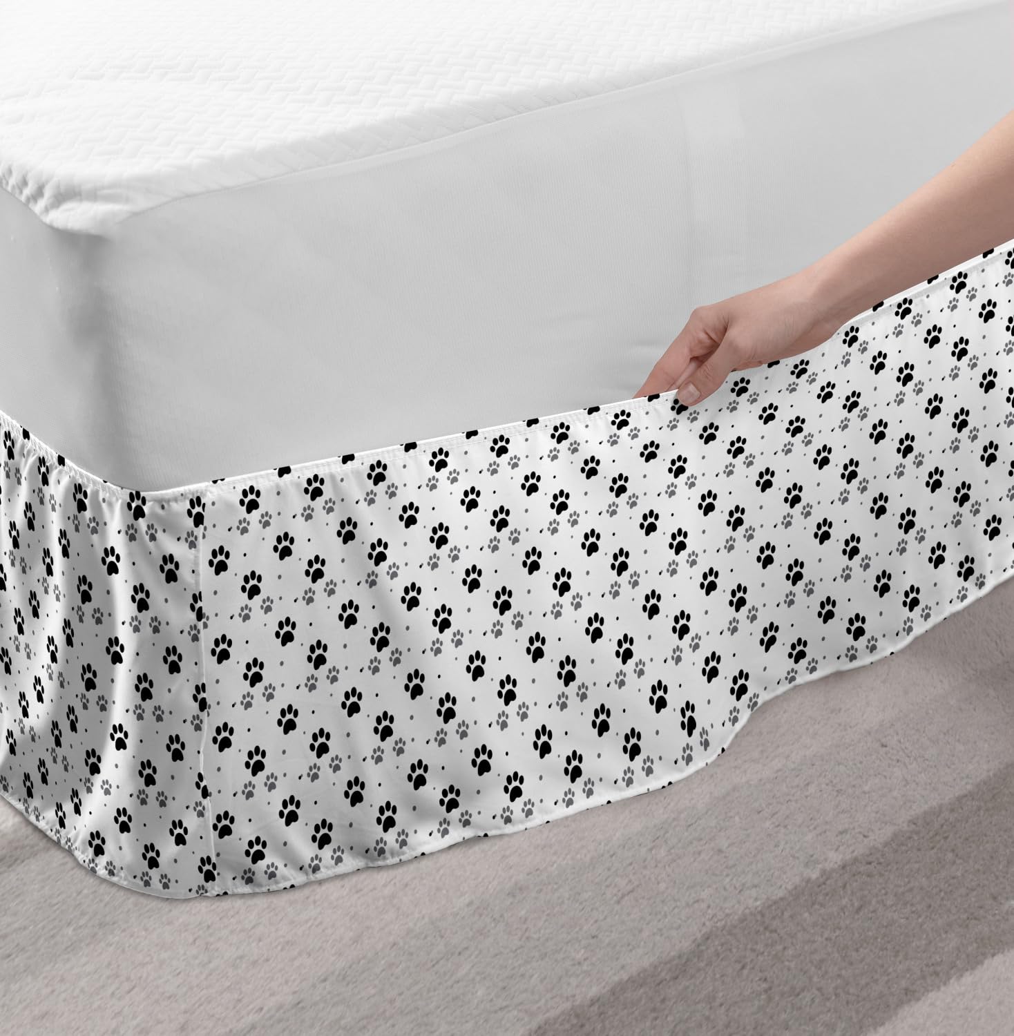 Ambesonne Paw Print Bedskirt - Dog Cat Pet Bedding for Twin/Twin XL Beds