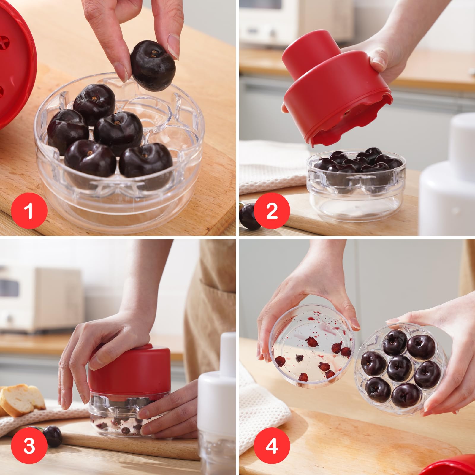 Premium 7-Hole Cherry Pitter Tool - Stainless Steel Cherry Corer & Seed Remover - Portable Multi-Function Fruit Pitter for Cherries, Olives & More - Perfect for Baking, Canning & Jam Making (7 Cherries at Once)