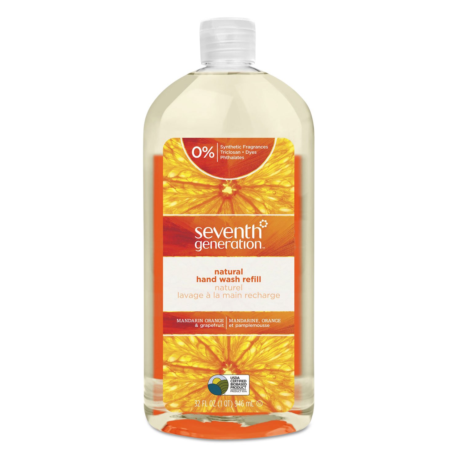 Seventh Generation Natural Hand Wash Refill - Mandarin Orange & Grapefruit Scent, 32 Ounce (Pack of 1) | Eco-Friendly, Plant-Based Formula | Perfect for Kitchens, Bathrooms & Eco-Conscious Homes