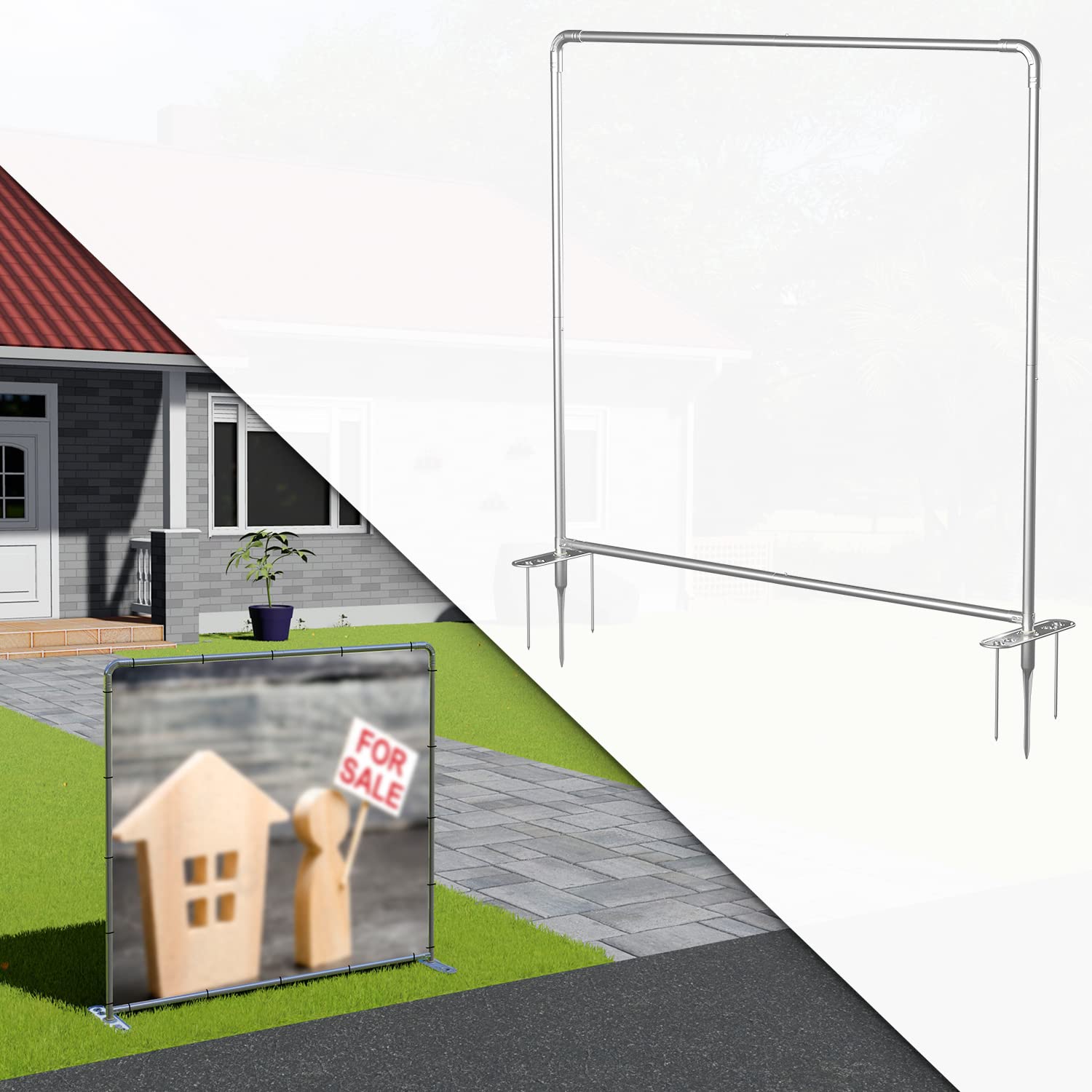 TANG Outdoor Inground Frame Stand Kit with Stakes - 3'x8' Backyard Privacy Screen, Fence Drape Divider for Events, Backdrop Banner & Sign Display - Perfect for Parties, Weddings, and Outdoor Advertising