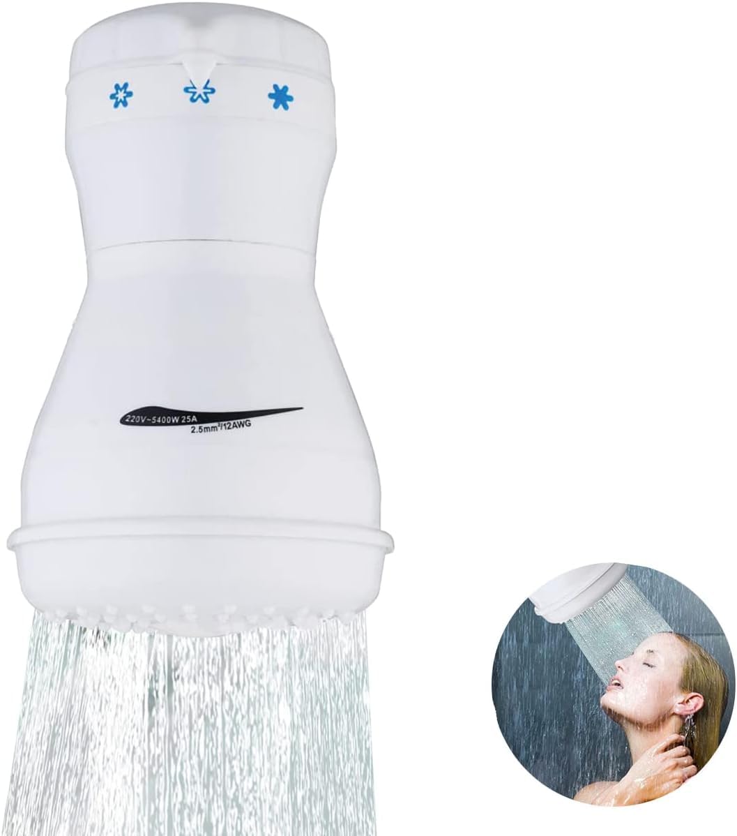 5400W Instant Hot Electric Water Heater with Adjustable Nozzle & Hose - 3-Speed Fast Heating Shower Head for Bathroom - Perfect for Home, RV, and Outdoor Camping Showers