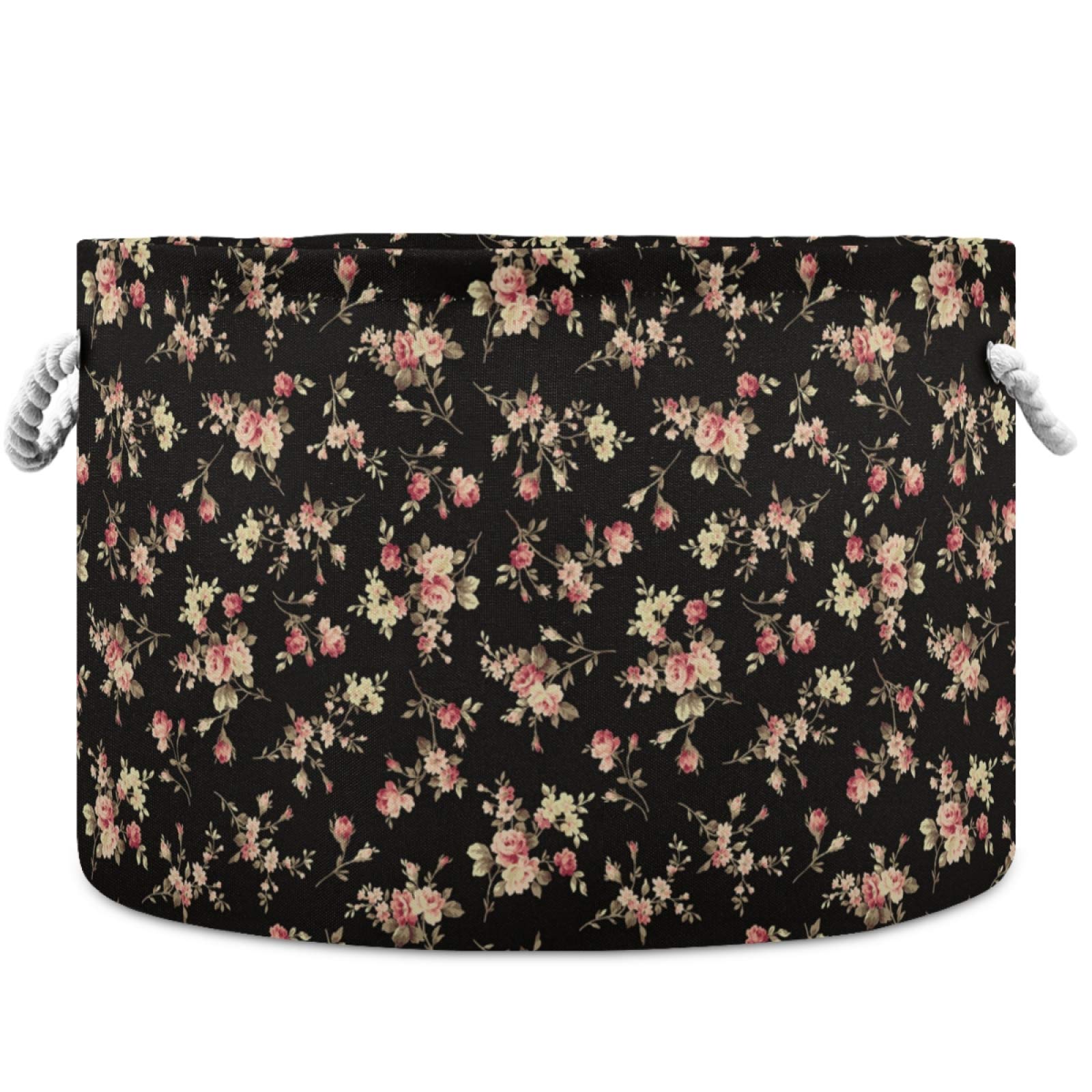 Visesunny Vintage Rose Floral Storage Basket - Canvas Fabric Toy Organizer Bin, Nursery Hamper & Laundry Basket for Kids Room, Playroom, Shelves | Perfect for Organizing Toys, Clothes & Home Decor