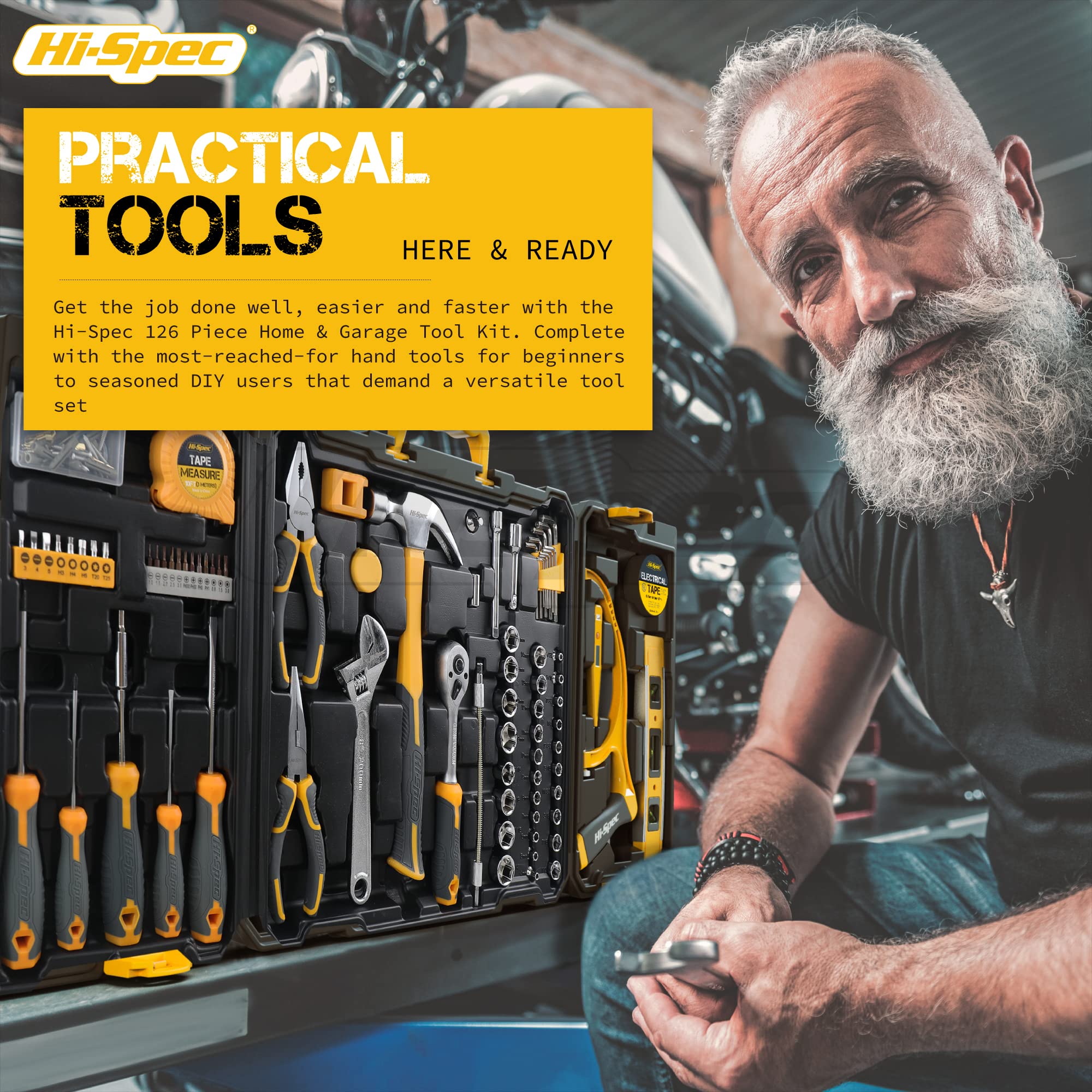 Hi-Spec 126-Piece Socket Wrench Auto Repair Tool Kit Set - Complete Professional Mechanics Tool Set for Men - Perfect for Home Garage, Car Maintenance & DIY Projects