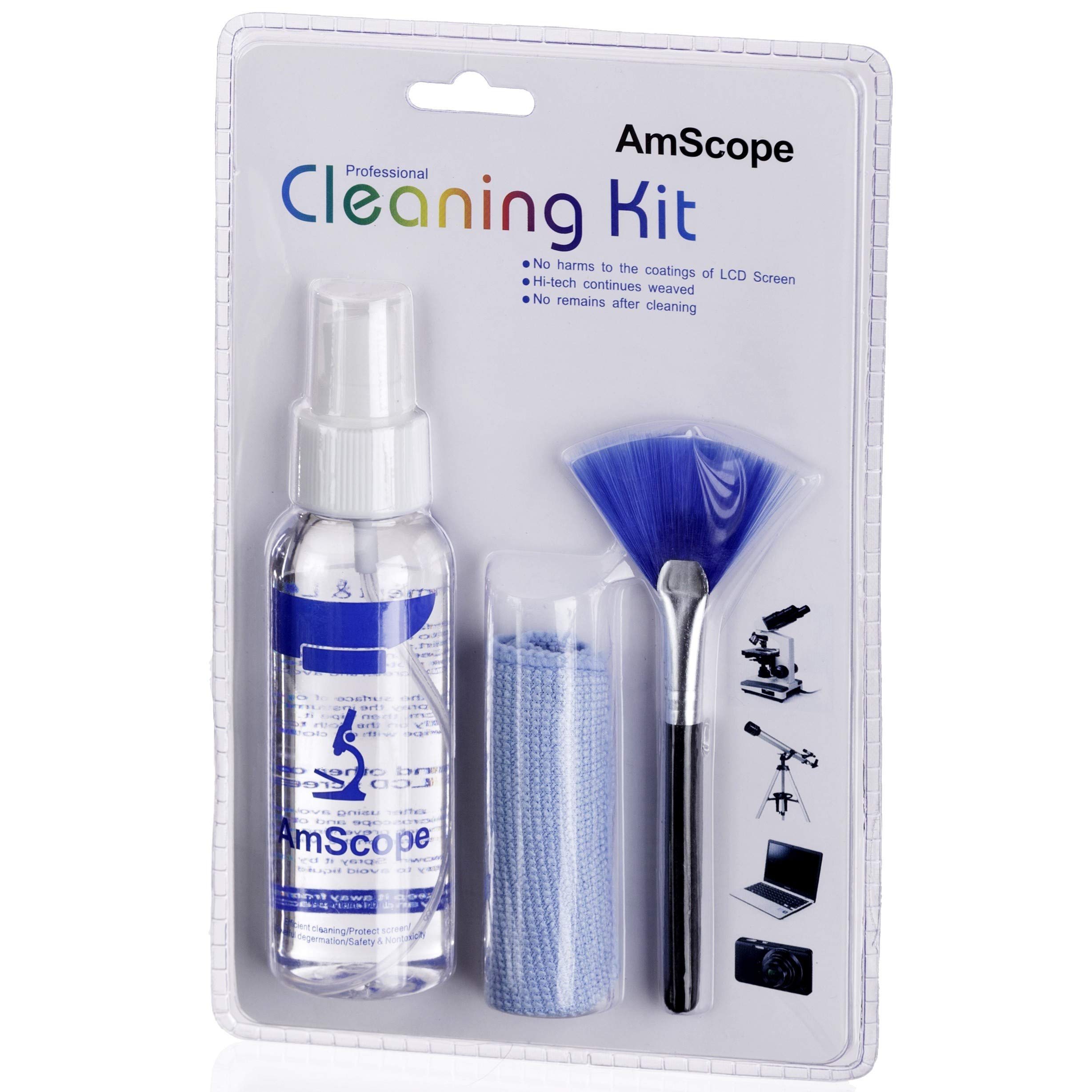 AmScope Microscope & Camera Lens Cleaning Kit - Safe for Lenses, Displays, TVs & Computer Screens - CLS-CKI-Kim - Perfect for Photographers, Scientists & Electronics Maintenance