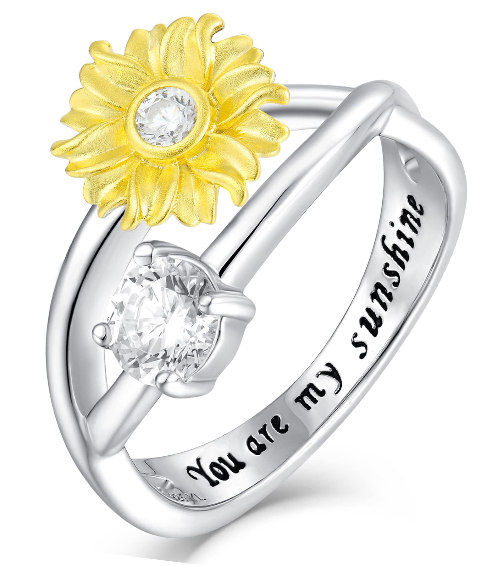 YL 925 Sterling Silver Sunflower Infinity Ring with Cubic Zirconia - Dainty Flower Jewelry for Women | Perfect for Everyday Wear, Gift Giving & Special Occasions