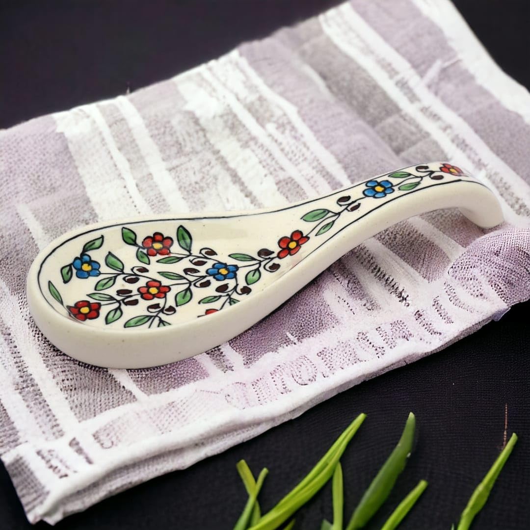 Hand-Painted Ceramic Spoon Rest - Multi-Orange Design for Kitchen Countertop | Durable Serveware & Cutlery Holder | Set of 2 | Perfect for Cooking, Serving, and Protecting Countertops from Hot Utensils