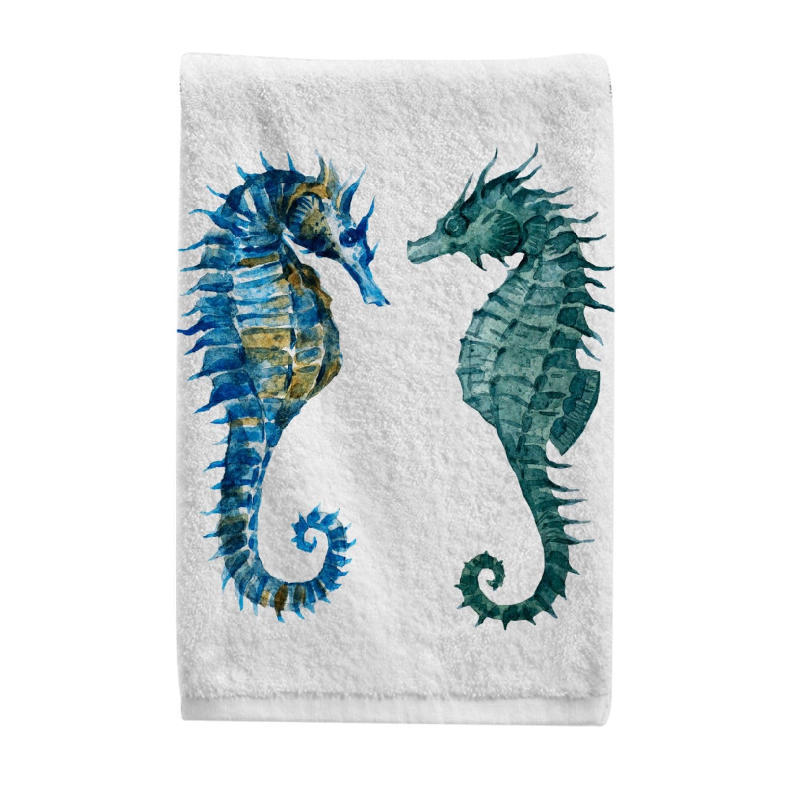 ALAZA Ocean Seahorse Hand Towels for Bathroom - 100% Cotton Soft Absorbent Face Towel (15.5x29.5 Inch) - Coastal Beach Decorative Finger Towel for Guest Bath, Kitchen & Spa | Perfect for Beach House Decor & Coastal Themed Bathrooms