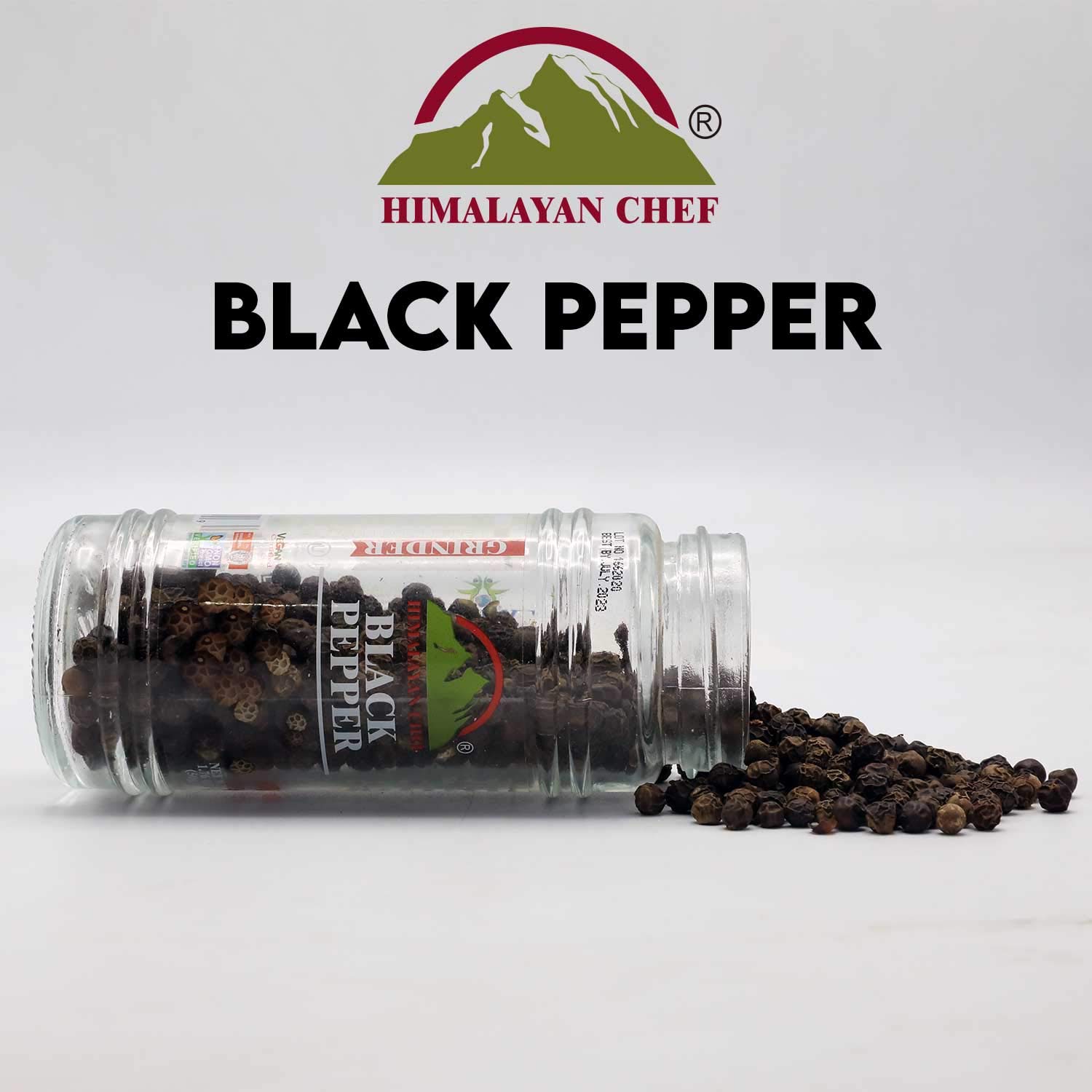 Premium Himalayan Chef Black Pepper Grinder - 1.76 oz (50g) Coarse Ground Spice for Cooking, Grilling & Seasoning - Ideal for Steak, Salad & Pasta Dishes