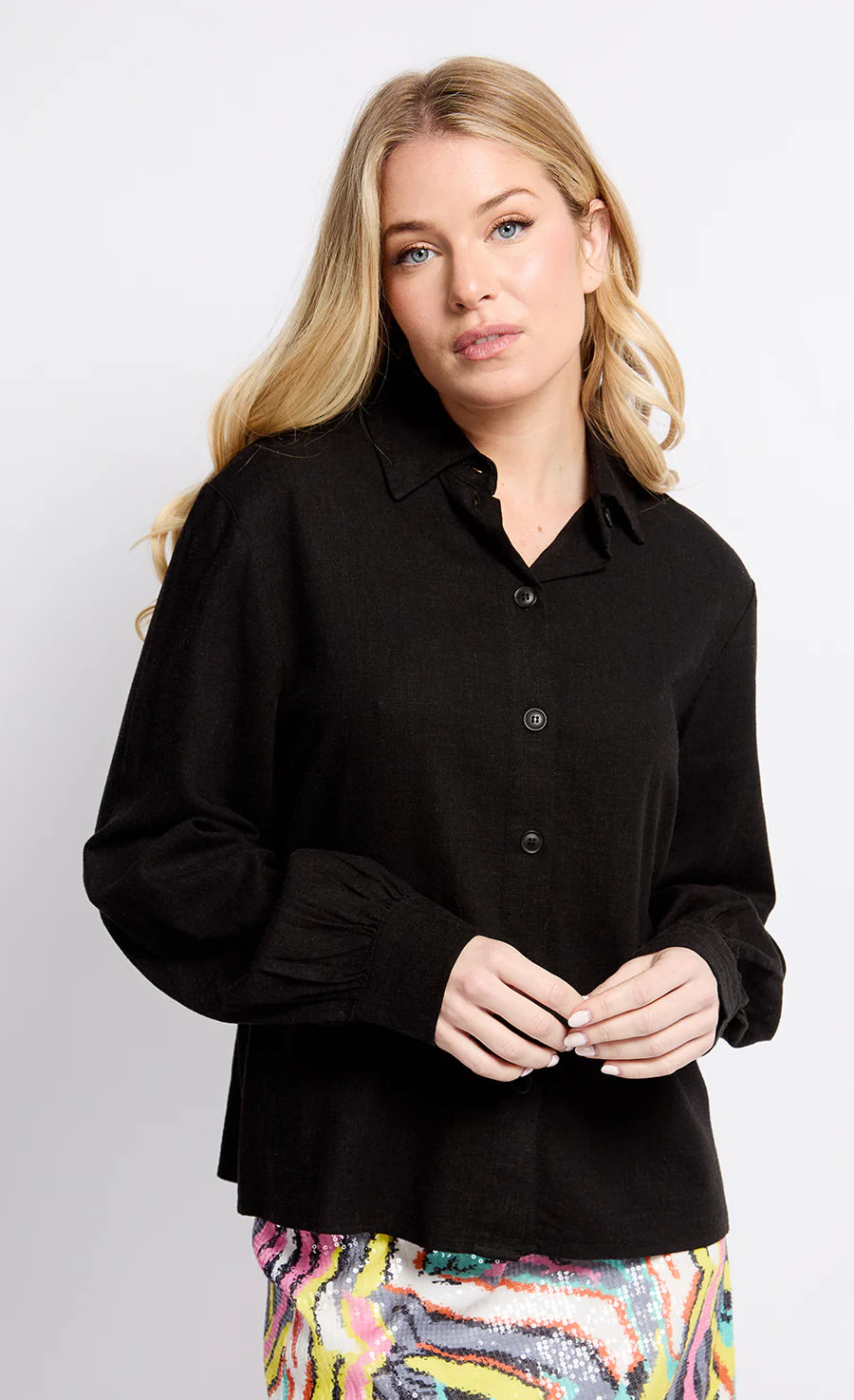 Lyndsey Linen Shirt for Women - Black Button Down Blouse | Casual Office Wear & Summer Outfits