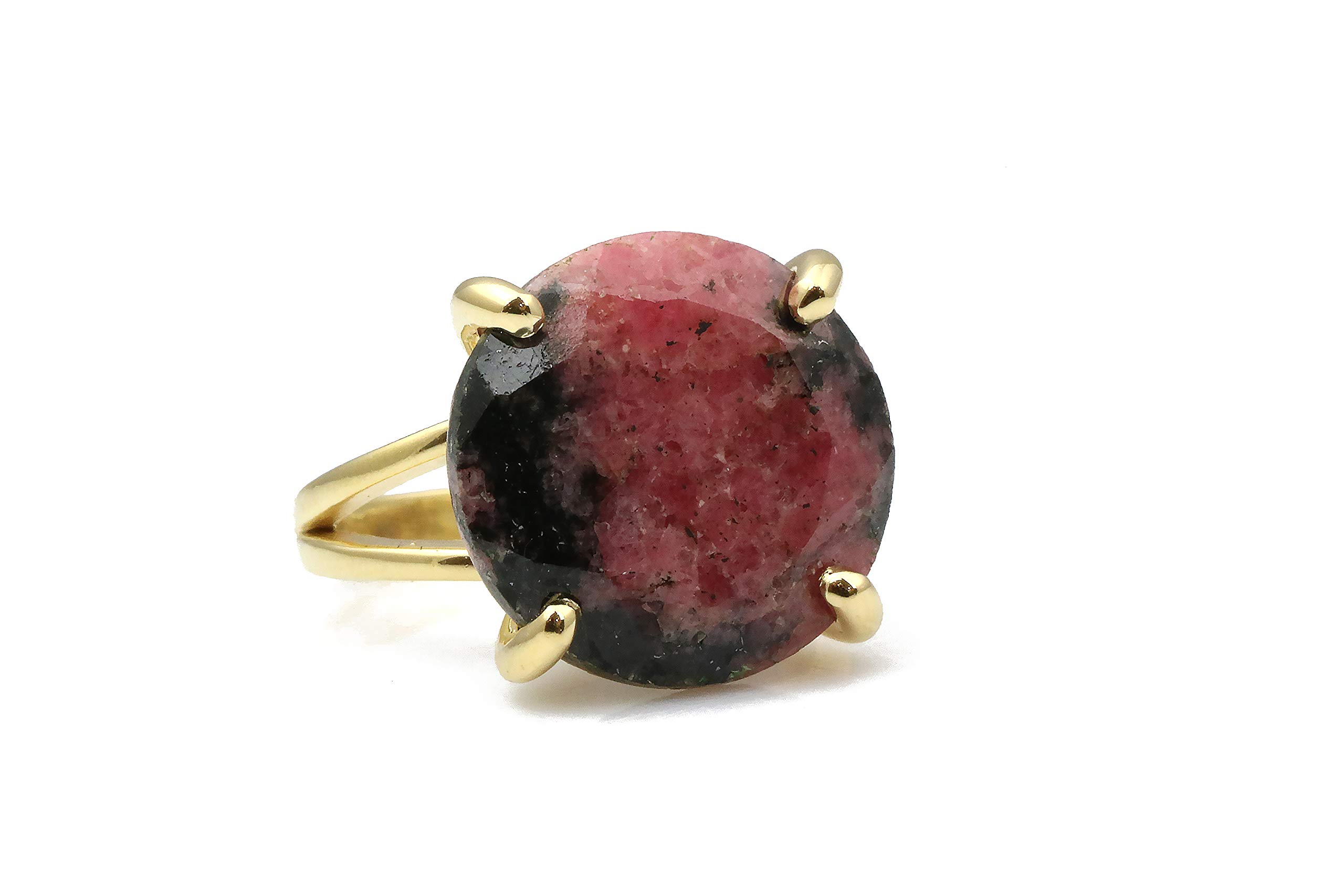 Exquisite 14k Gold-Filled Round Rhodonite Ring for Women | AA Quality Fine Jewelry | Elegant Gift for Birthday, Anniversary & Everyday Wear | Comes with Jewelry Box | Perfect for Date Nights, Office Wear & Special Occasions