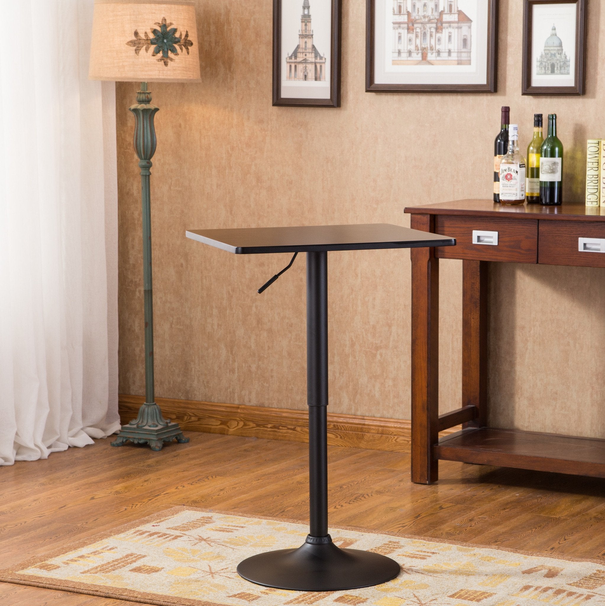 Roundhill Furniture Belham Black Square Adjustable Height Metal Base Bar Table - Perfect for Kitchen Island, Home Bar, and Outdoor Patio Dining