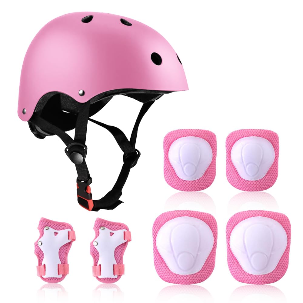 NICEWAT Kids Knee Pads Set - 7-in-1 Protective Gear for Children Ages 3-7, Includes Knee Pads & Skateboard Helmet for Biking, Roller Skating, Scooter, and Outdoor Sports Safety