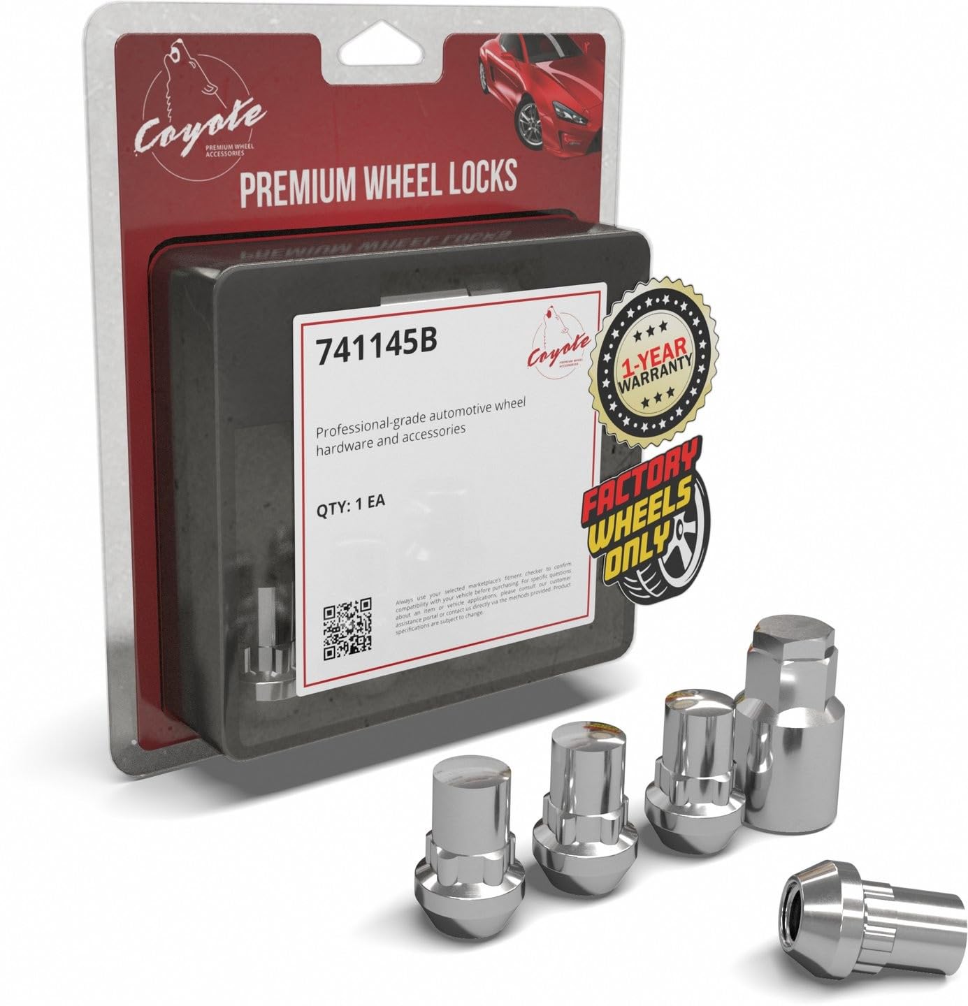 M12x1.5 Wheel Lock Lug Nuts - Chrome Closed End Bulge Acorn Style (1.38