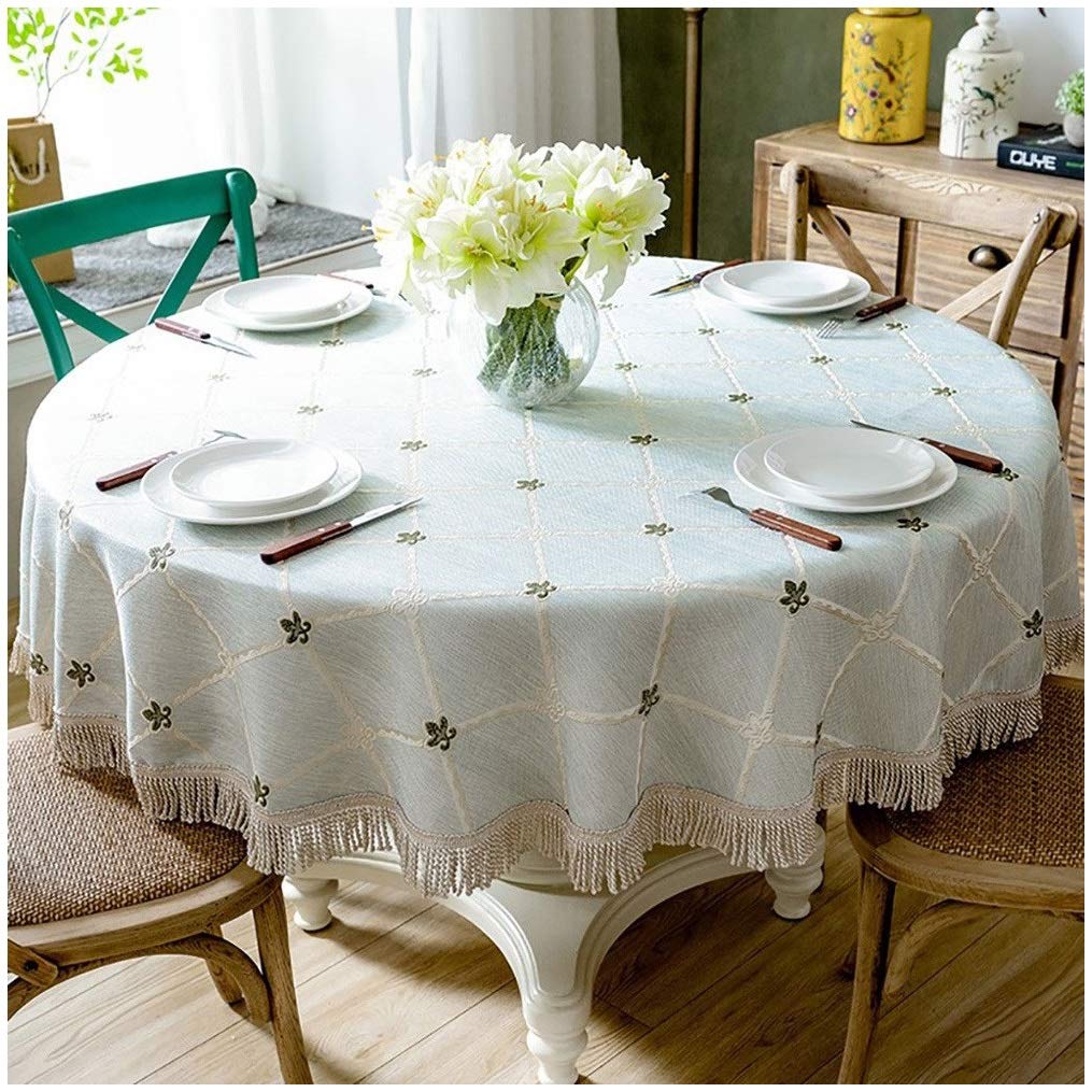 White Round Tablecloth 130cm (51in) - Spring Autumn Thanksgiving Christmas Table Cover with Skirt - Waterproof & Stain-Resistant Dining Table Decor for Parties, Holidays & Home Decor