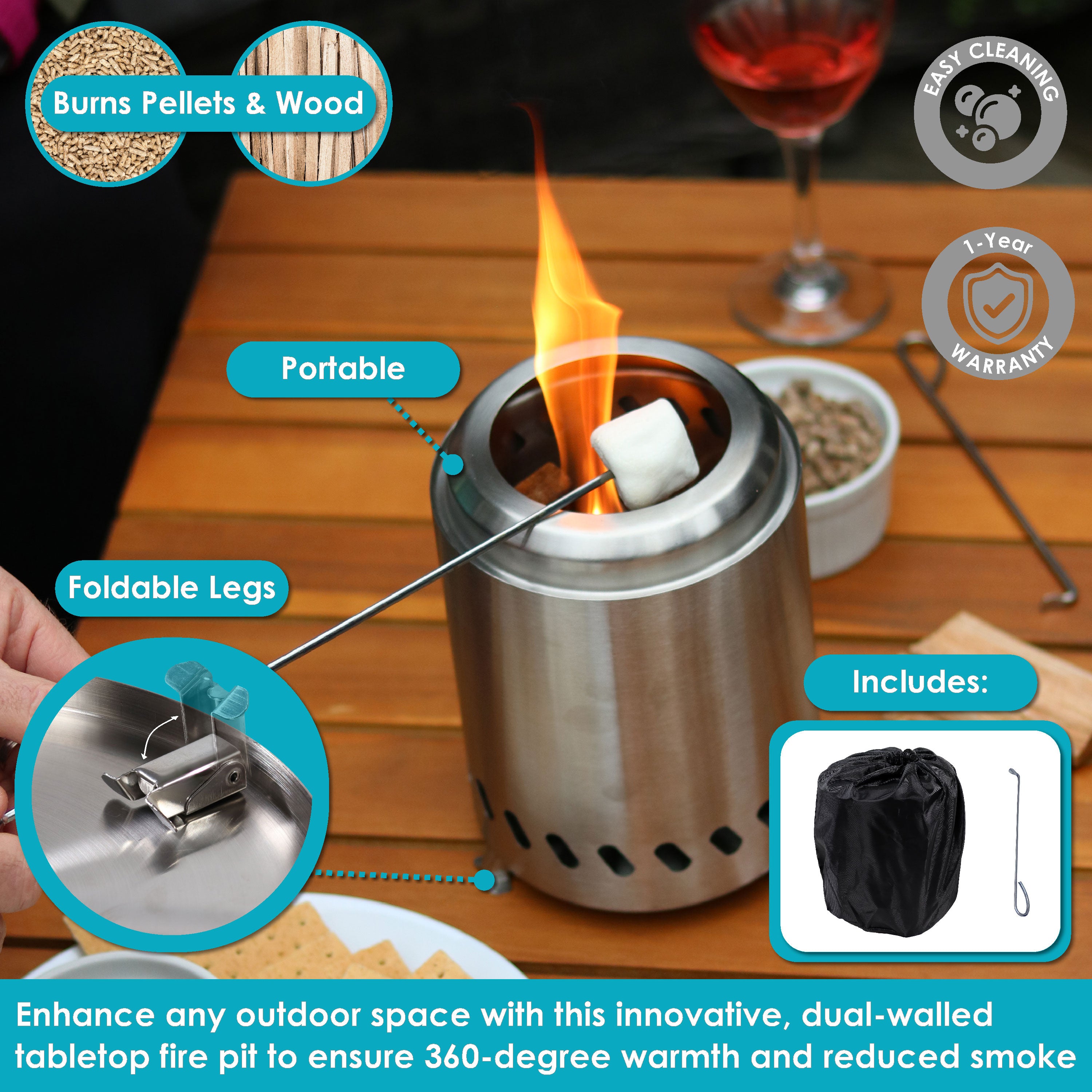 Sunnydaze Portable Tabletop Smokeless Fire Pit with Carry Bag & Poker - Perfect for Camping, Backyard, Patio & Outdoor Gatherings