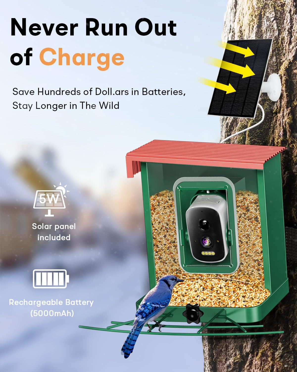 Smart Bird Feeder with Camera - Wireless HD Bird Watching Camera with Auto Capture, Motion Detection & Night Vision - Perfect Gift for Bird Lovers - Ideal for Backyard, Garden & Nature Observation