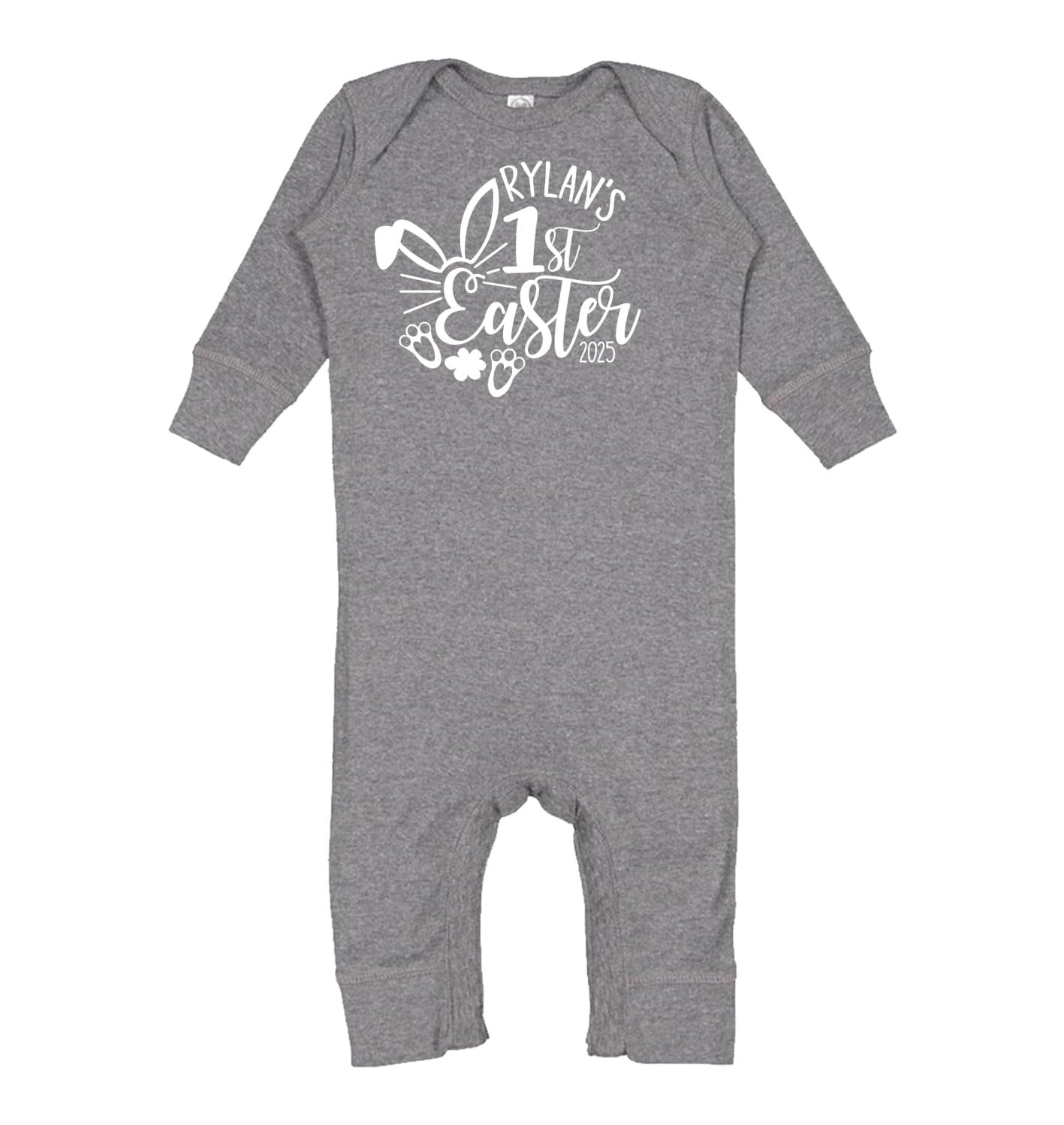 Personalized First Easter Outfit for Baby - Bunny Romper & Easter Pajamas Set - Toddler Easter Gift (12 Months, Dark Gray) - Perfect for Easter Photos, Family Gatherings & Holiday Celebrations