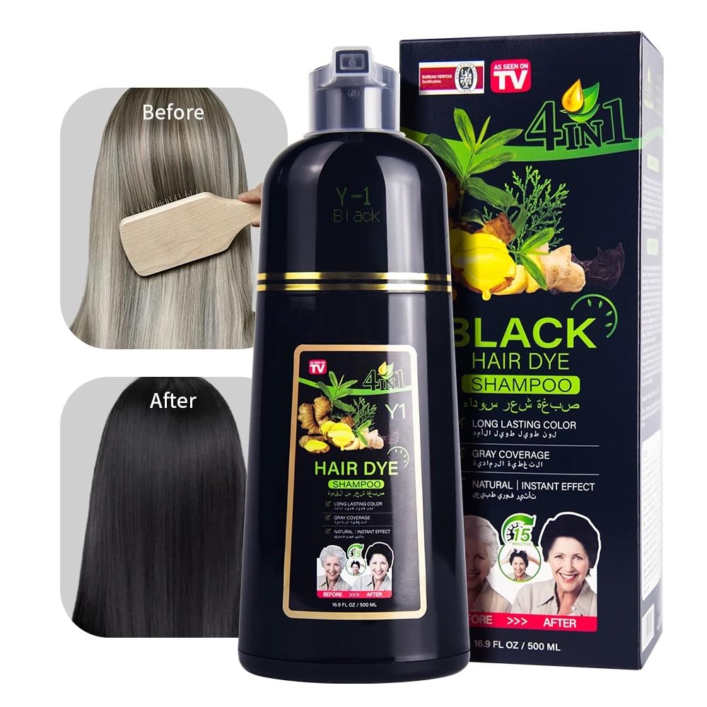Best Black Hair Dye Shampoo for Men & Women - Permanent Natural Hair Color with Ammonia-Free Formula | Perfect for At-Home Hair Coloring & Gray Coverage