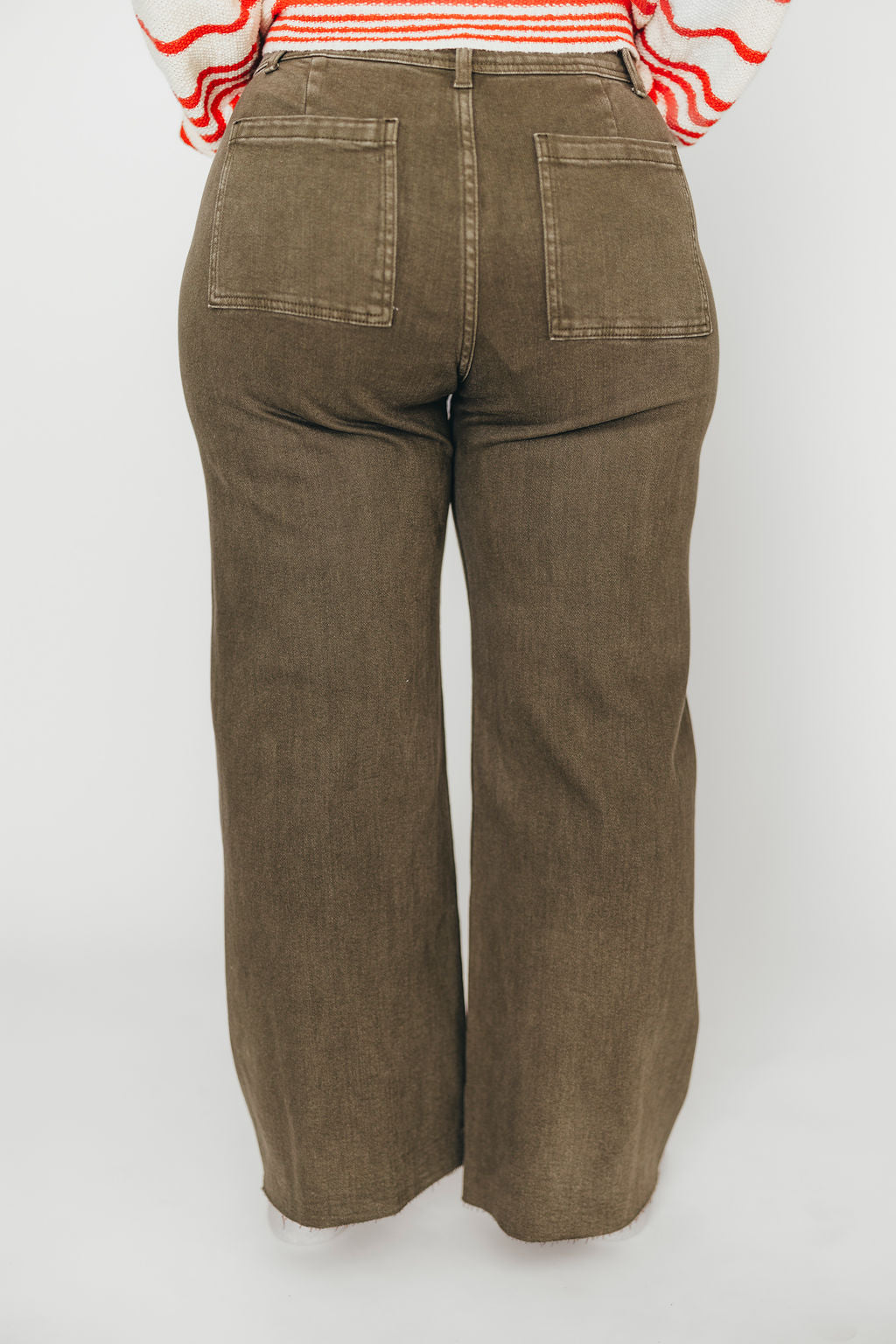 Corin Straight Wide Leg Denim Pants for Women - Faded Olive High Waist Stretch Jeans | Casual Chic Outfit for Work, Travel & Everyday Wear